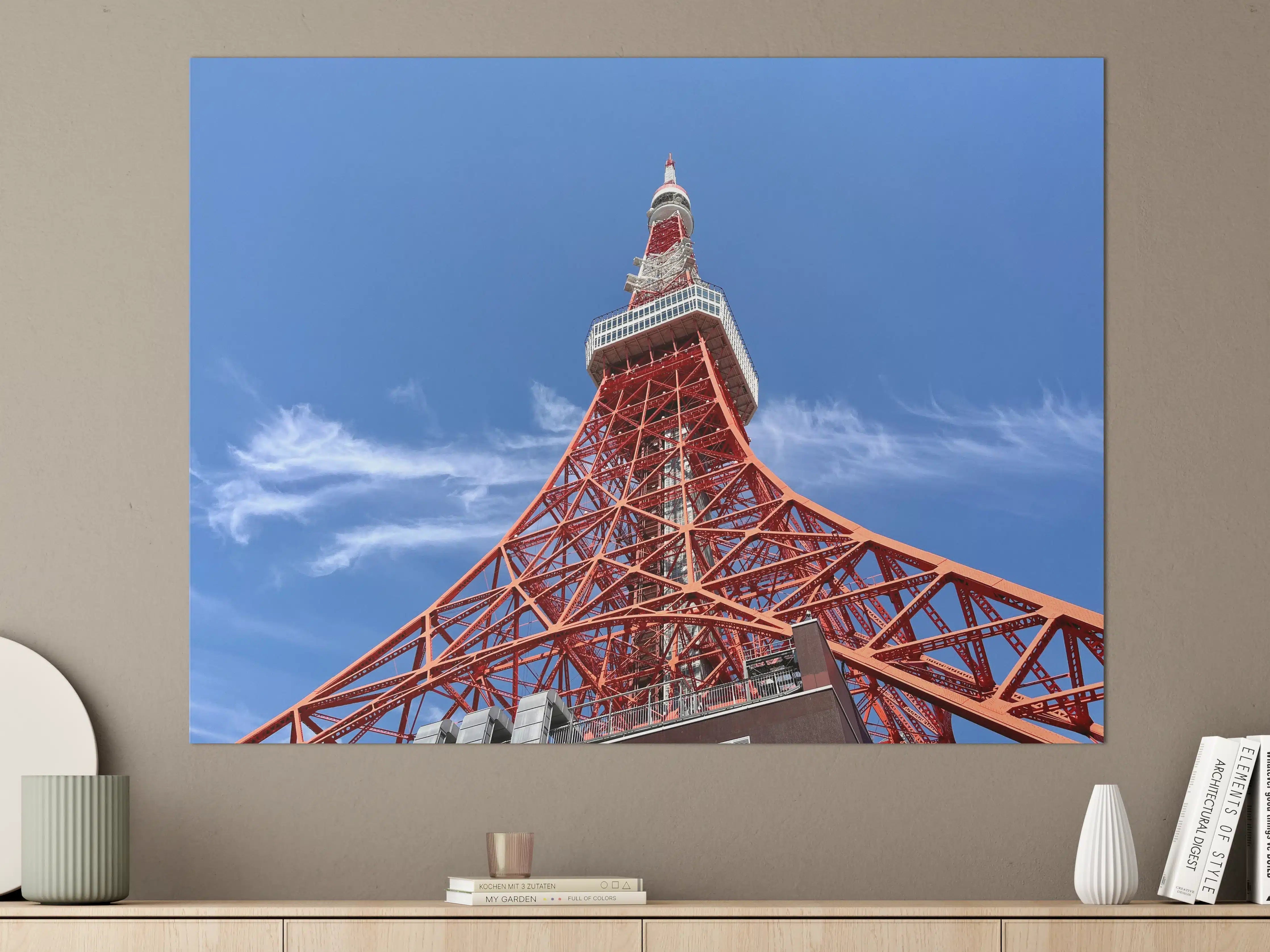 Große Wandbilder - Tokyo Tower in Blau mit Roten Akzenten