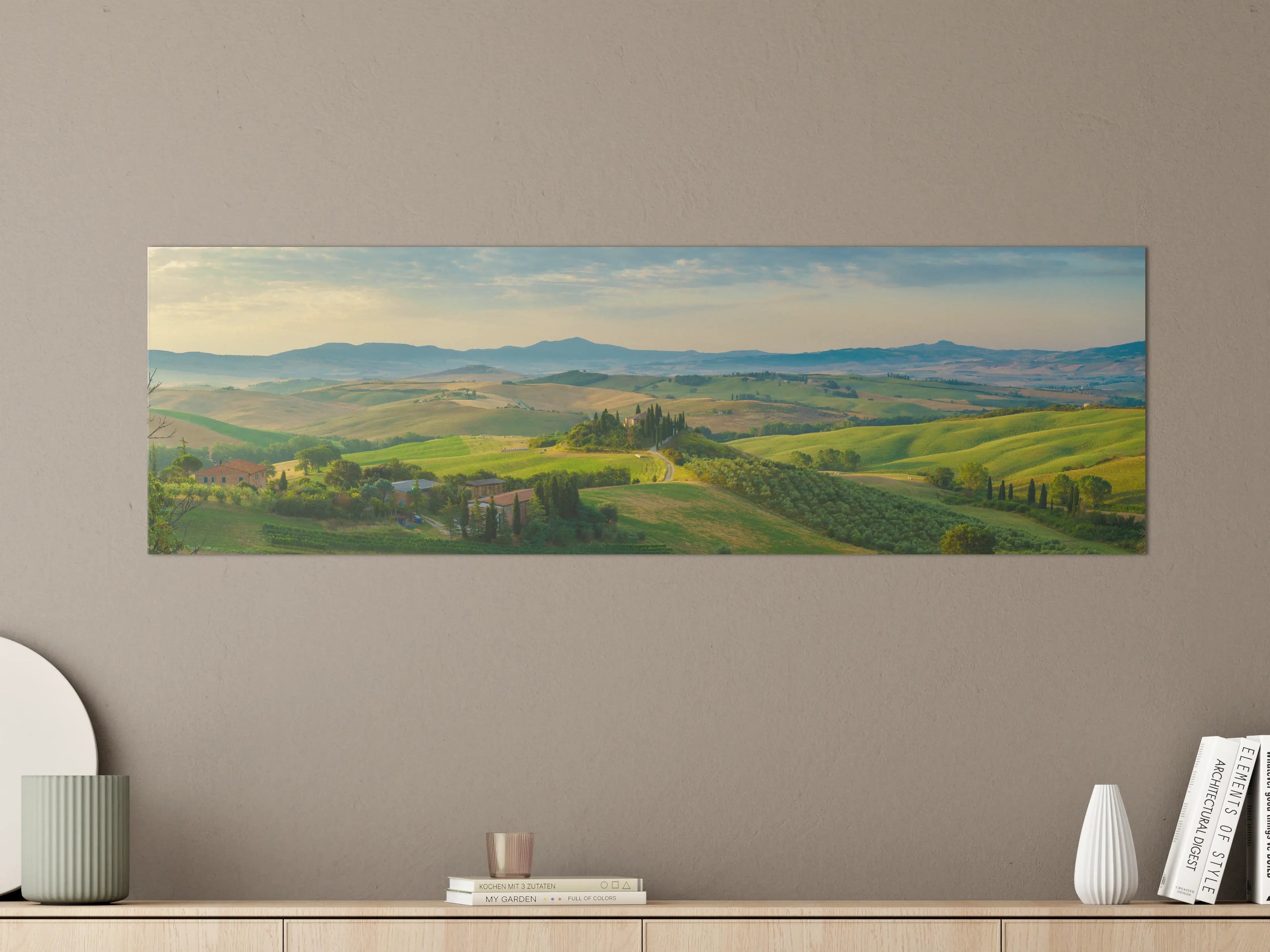 Große Wandbilder - Toskana Hügellandschaft Grün-Gold
