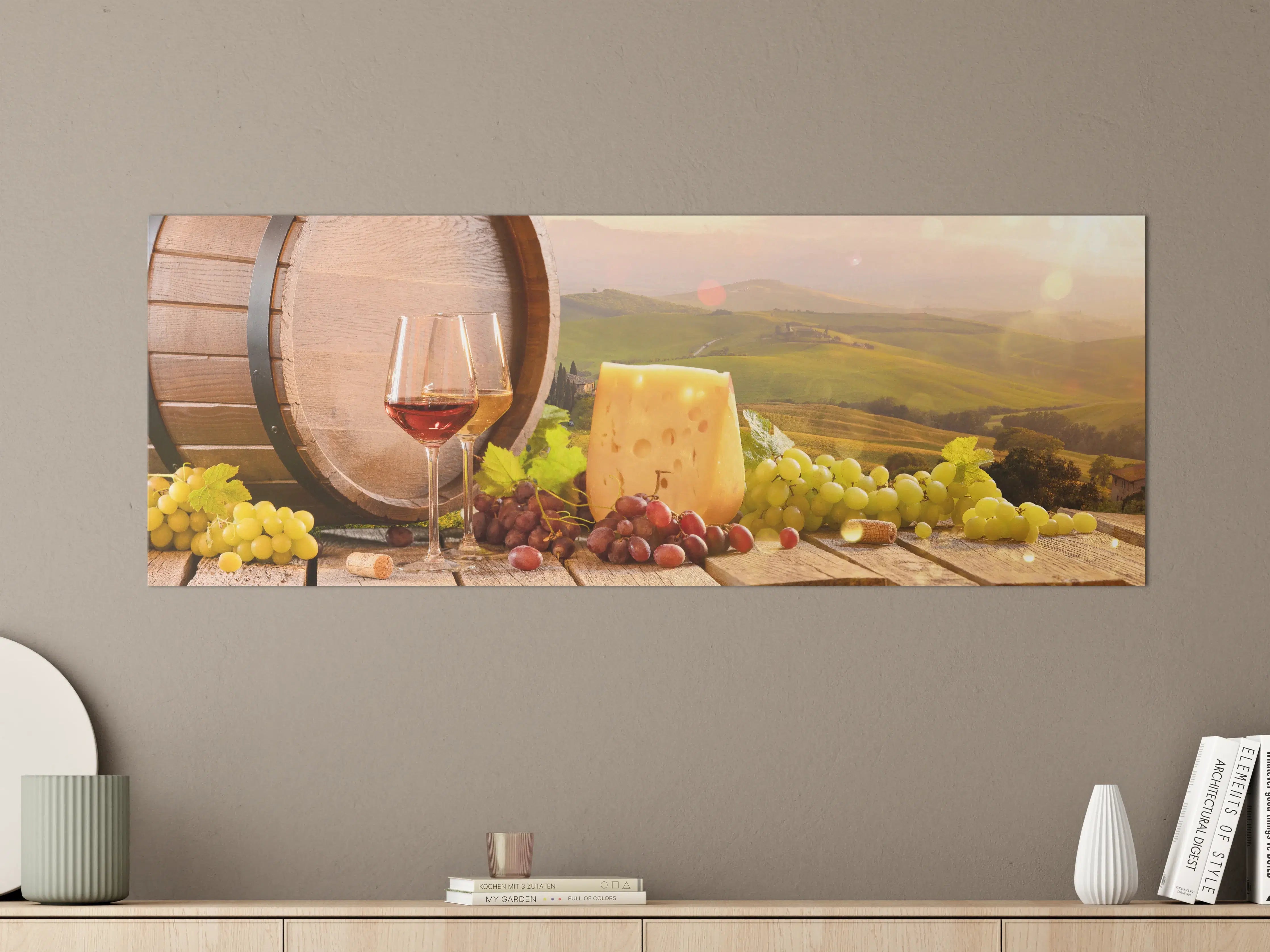 Große Wandbilder - Toskana Wein & Käse Stillleben