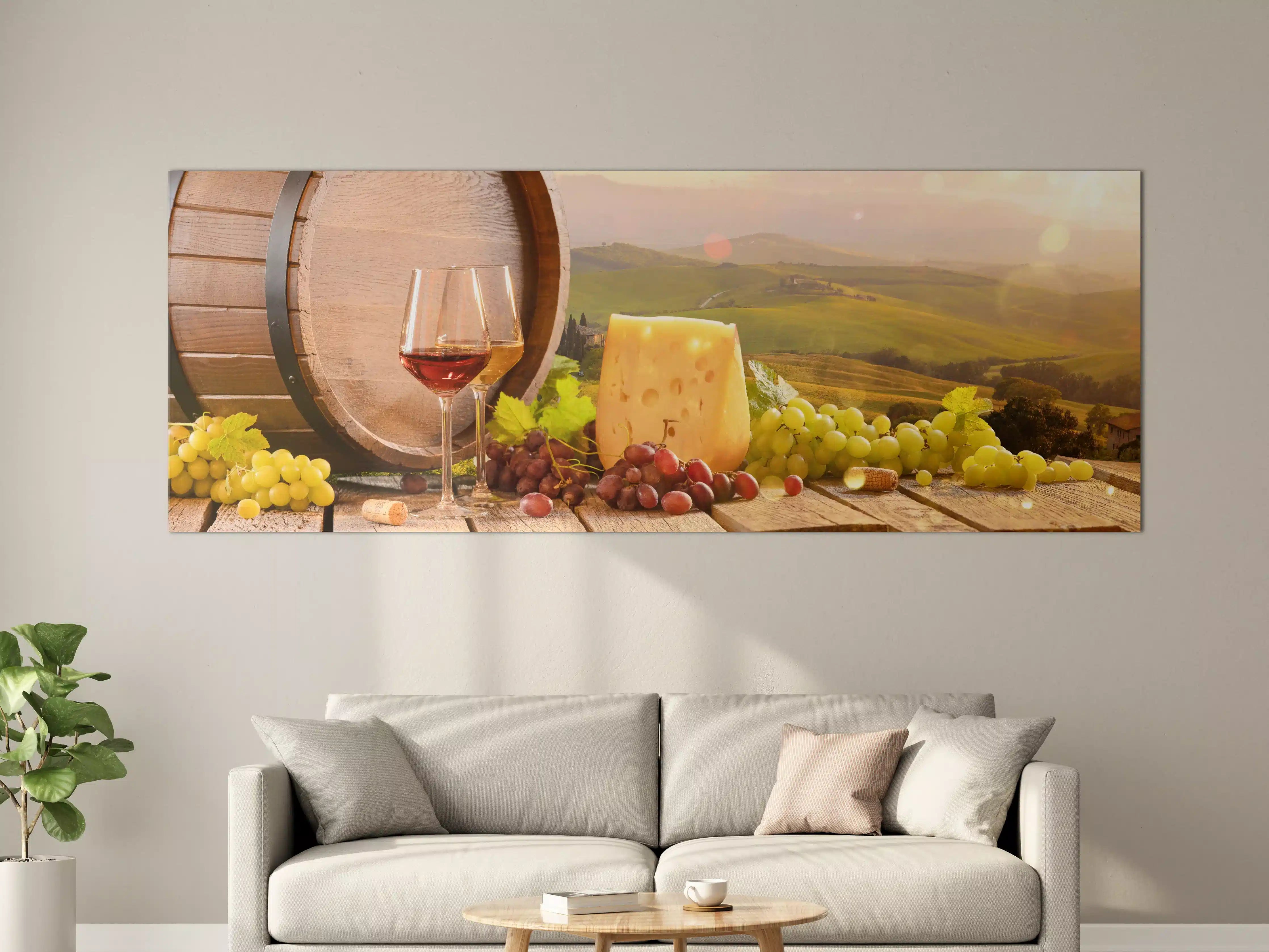 Große Wandbilder - Toskana Wein & Käse Stillleben