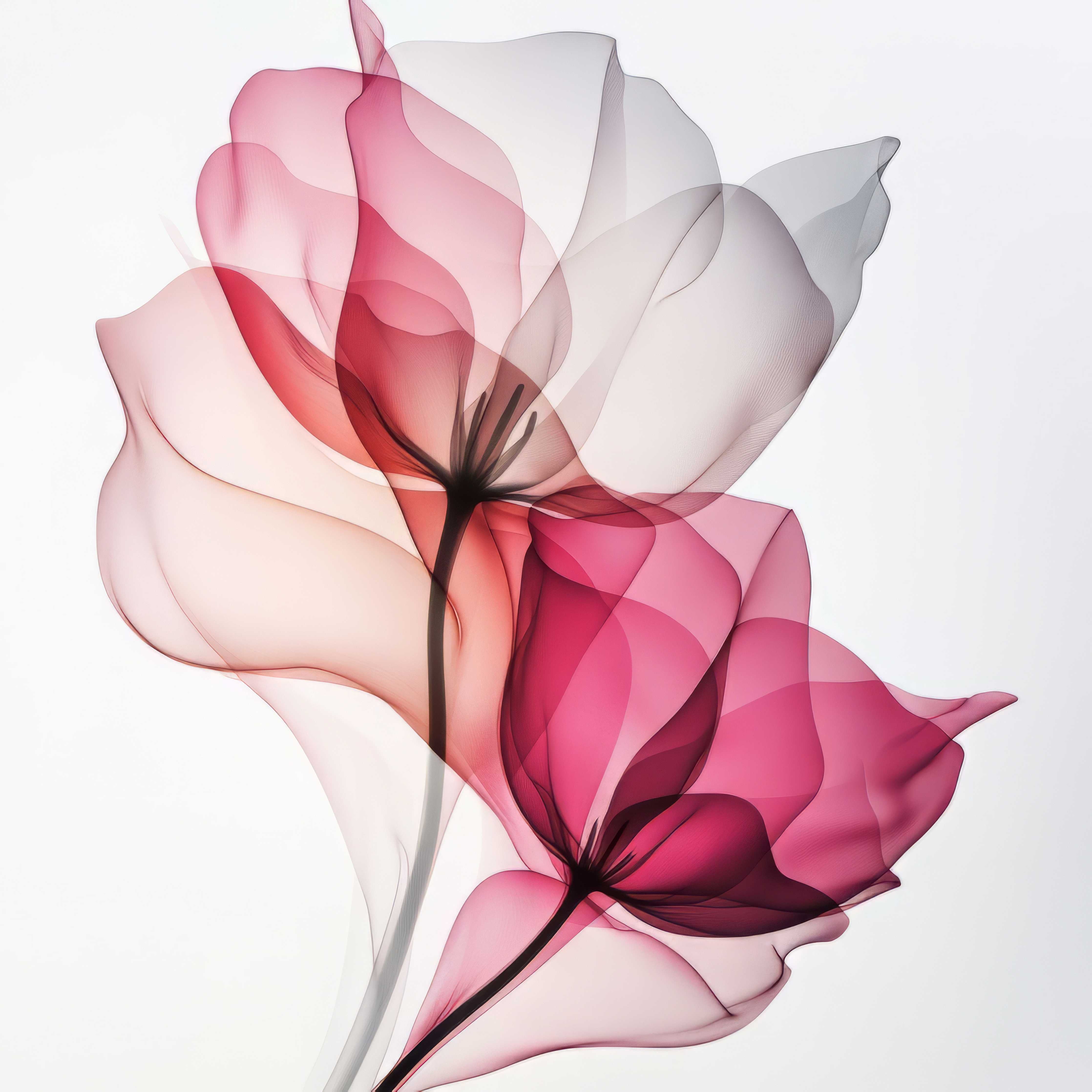 Große Wandbilder-Transparente Blumen in sanften Rosa- und Grautönen