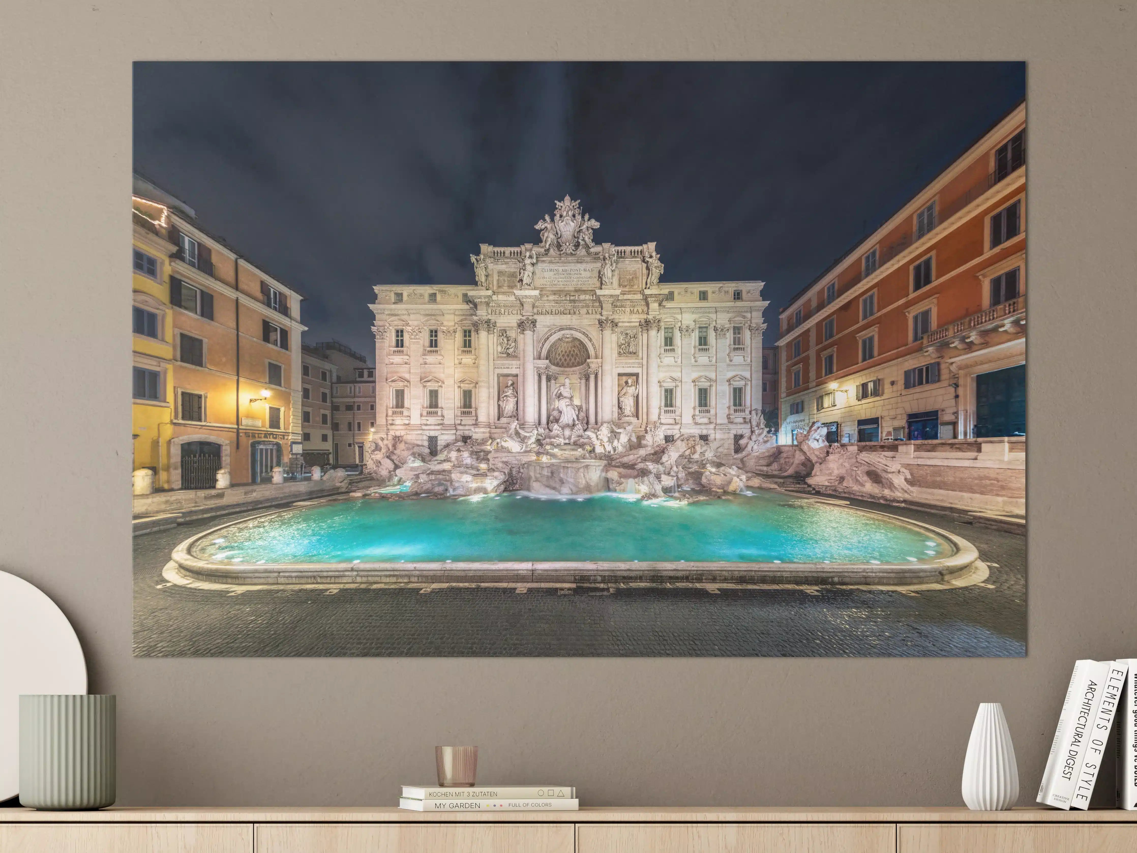 Große Wandbilder - Trevi-Brunnen Nacht Türkis-Beige