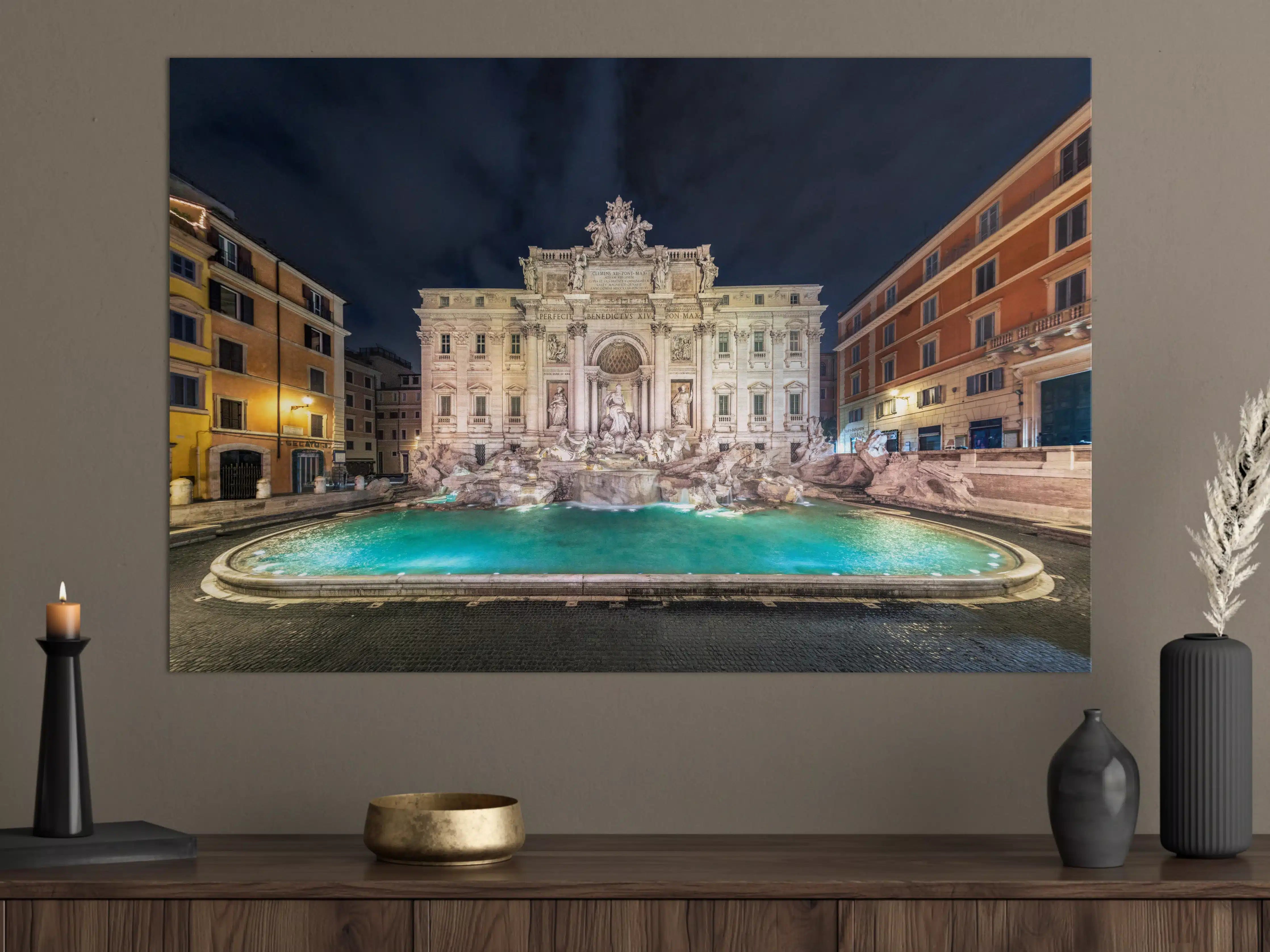 Große Wandbilder - Trevi-Brunnen Nacht Türkis-Beige