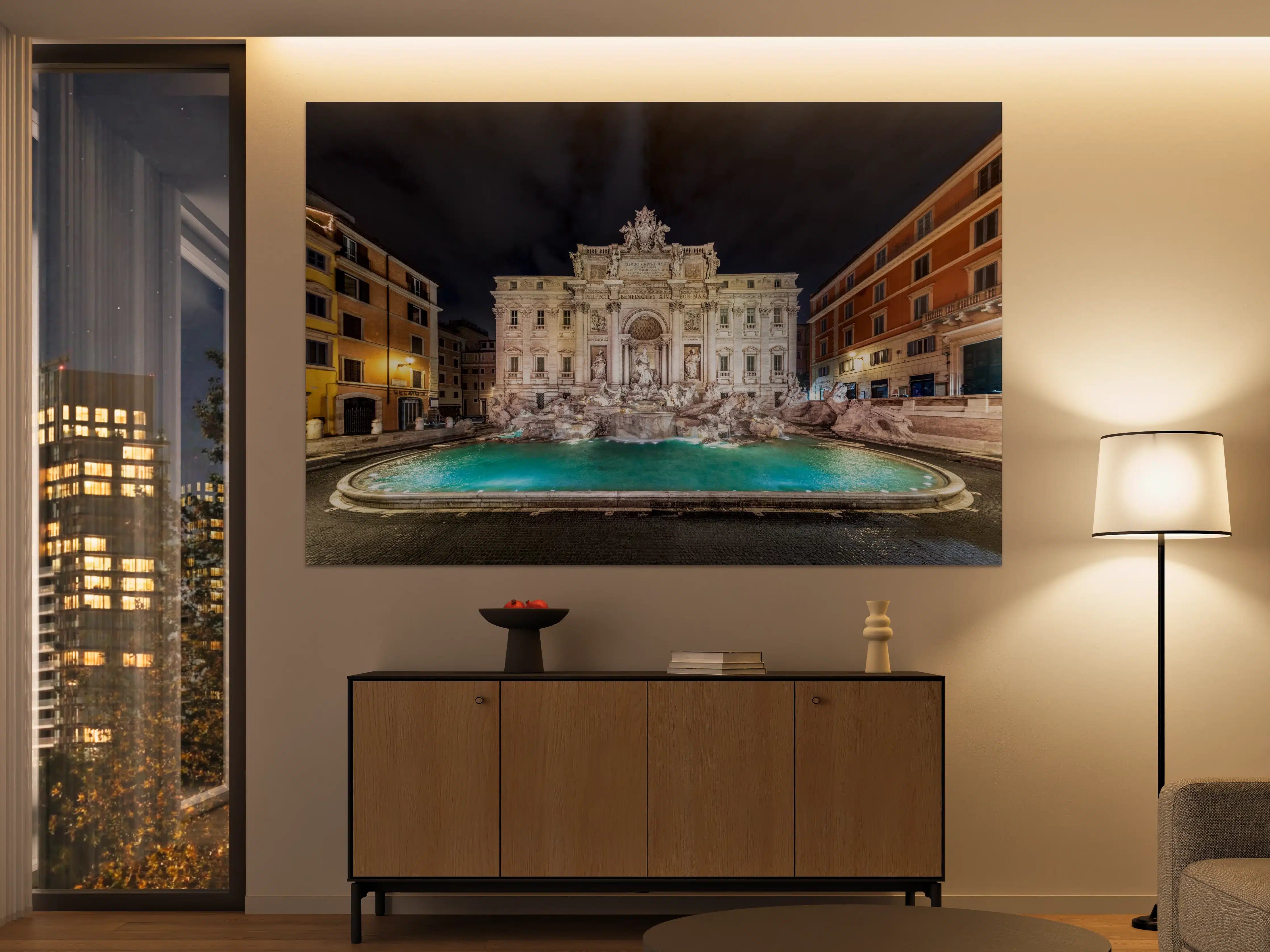 Große Wandbilder - Trevi-Brunnen Nacht Türkis-Beige