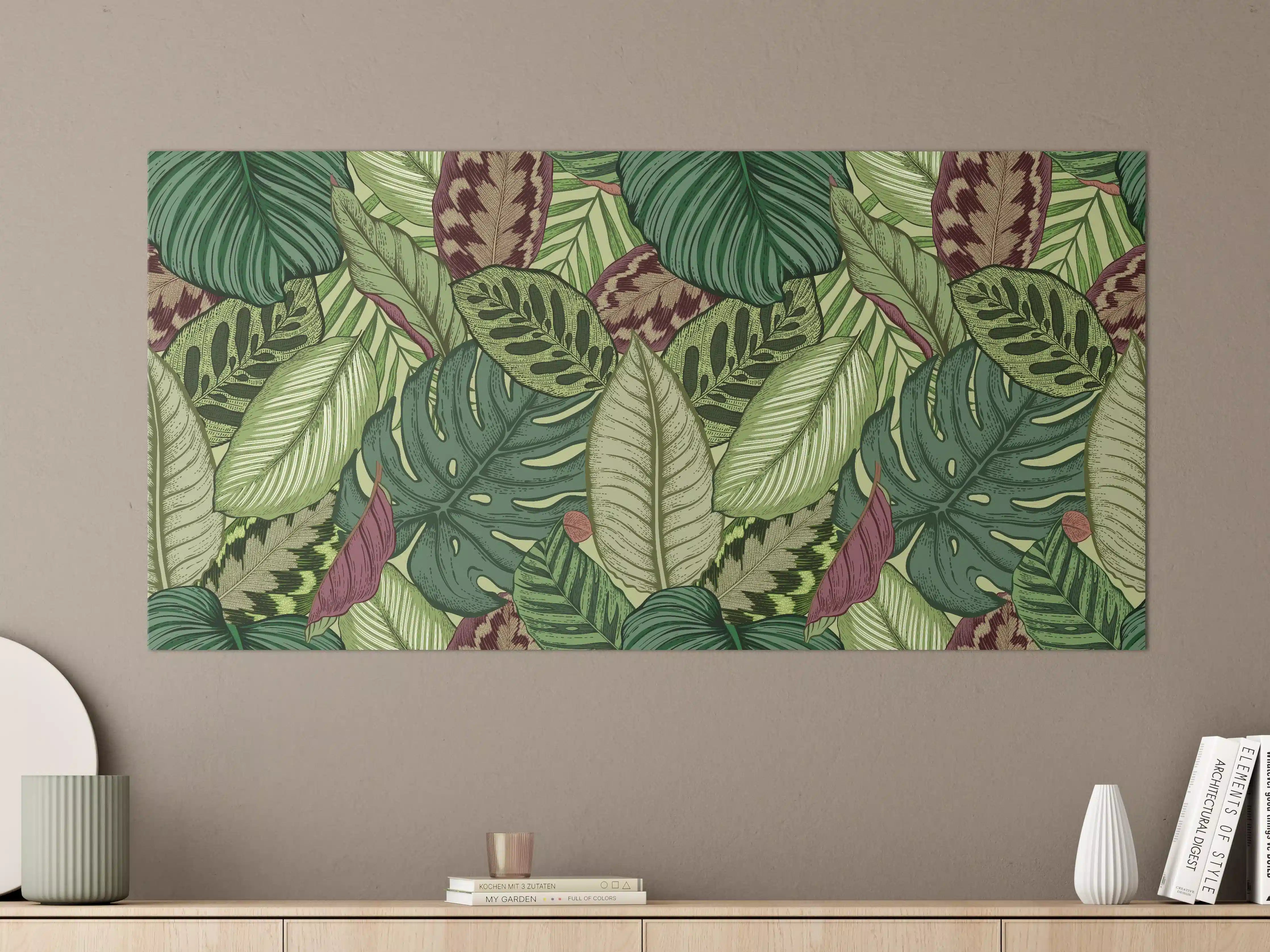 Große Wandbilder - Tropische Blätter Grün-Beige