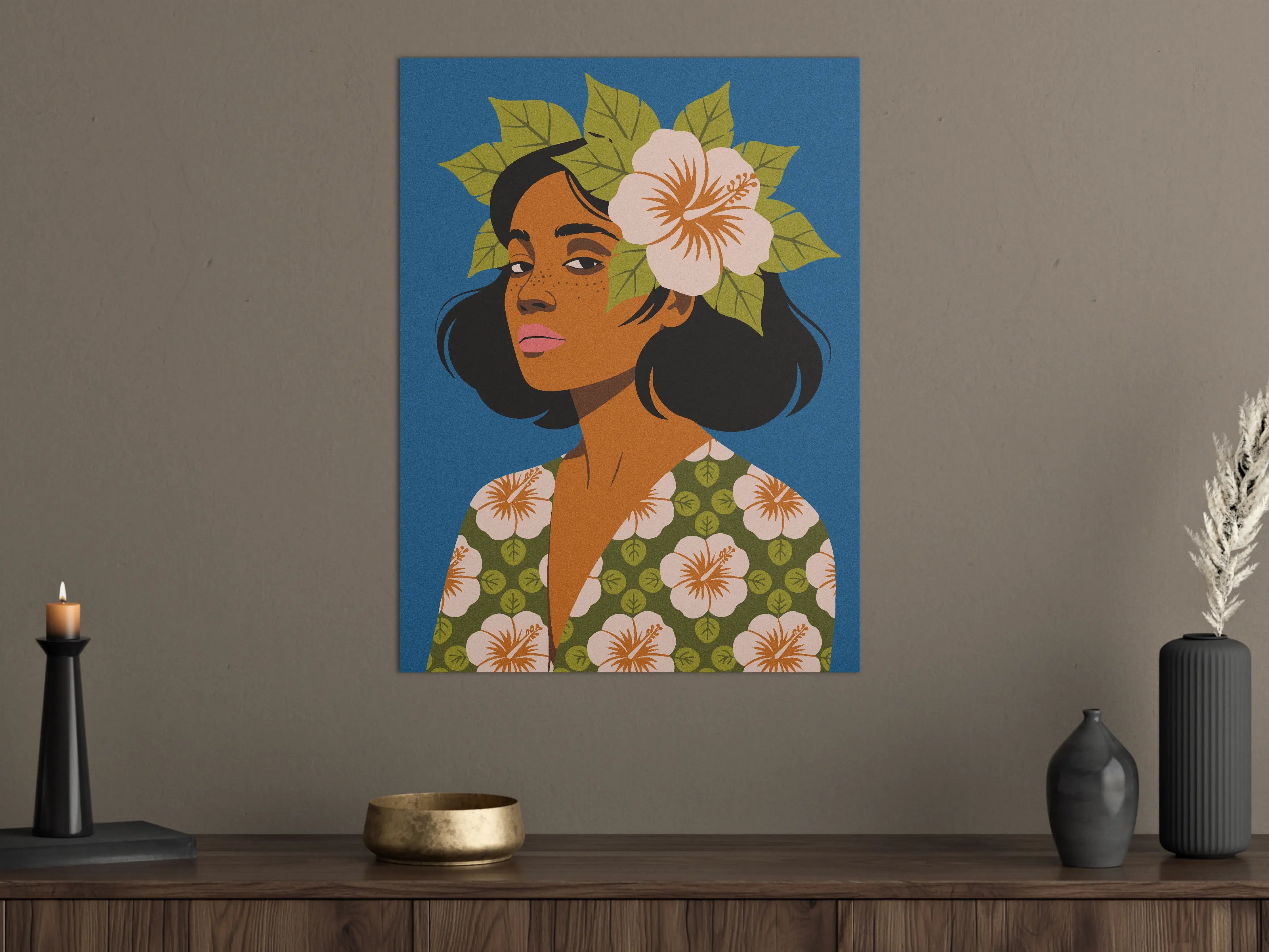 Große Wandbilder - Tropische Frau mit Blumenkranz