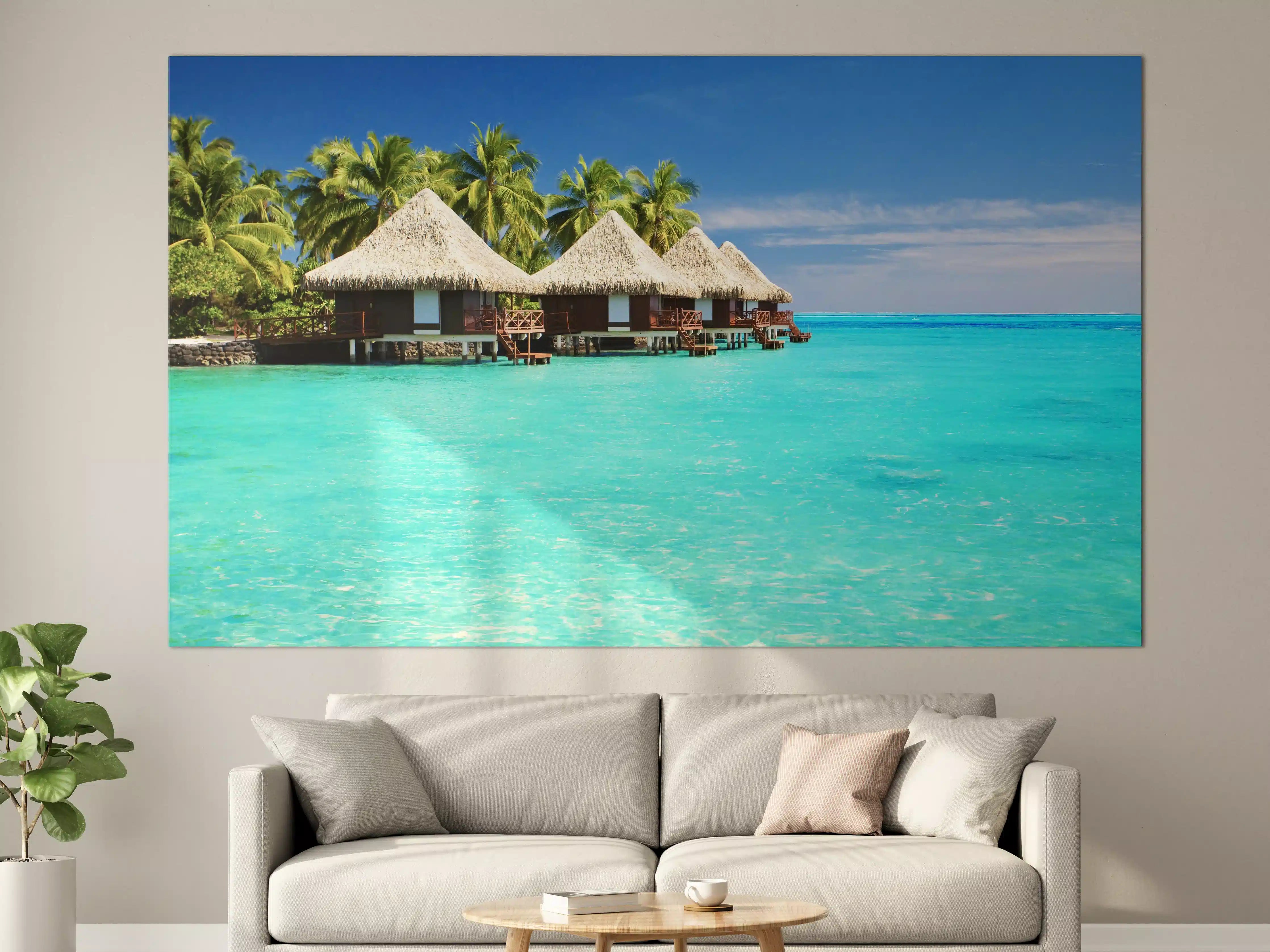 Große Wandbilder - Tropische Lagune mit Bungalows