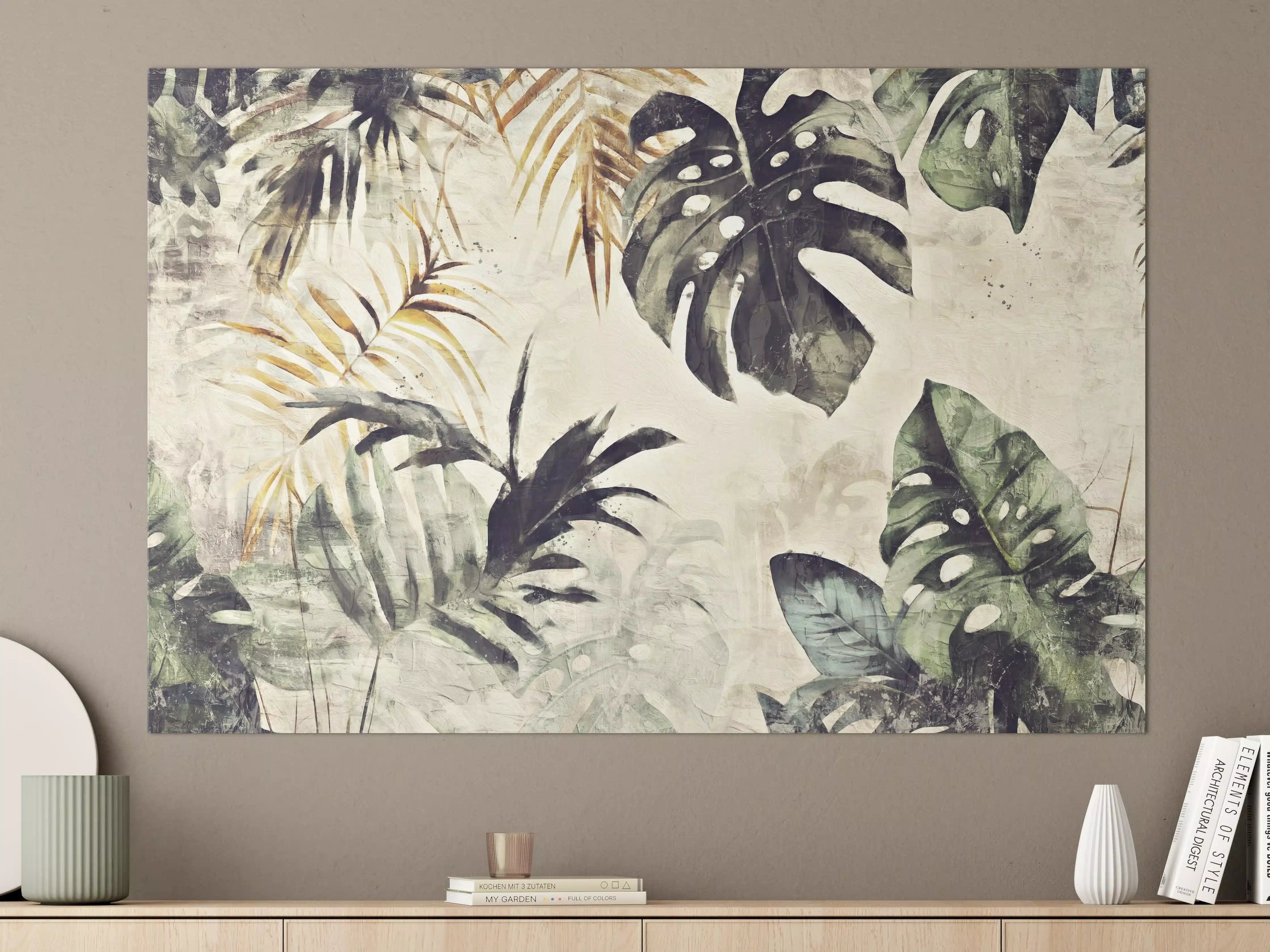 Große Wandbilder - Tropische Pflanzenwelt in sanften Grüntönen