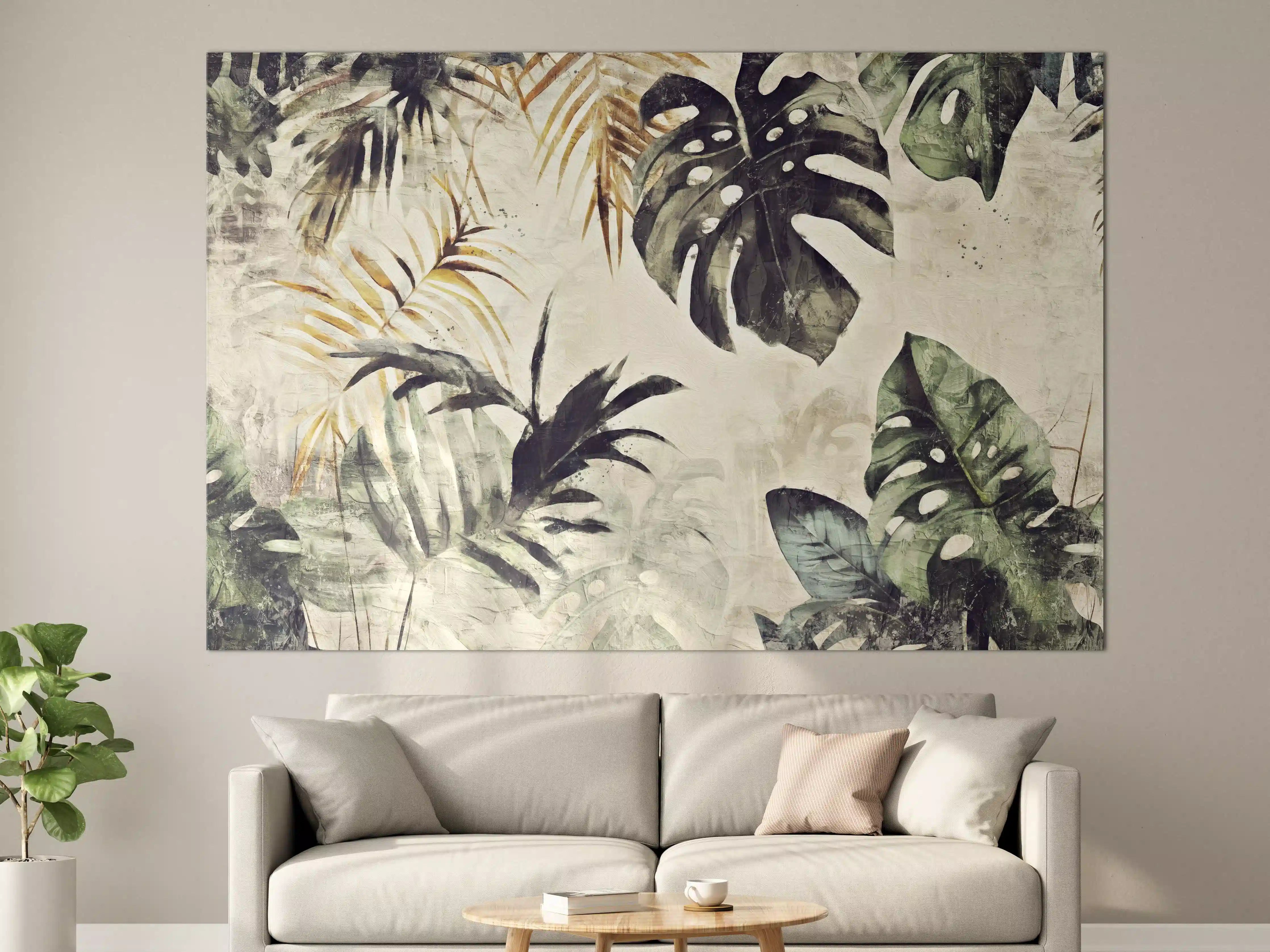 Große Wandbilder - Tropische Pflanzenwelt in sanften Grüntönen