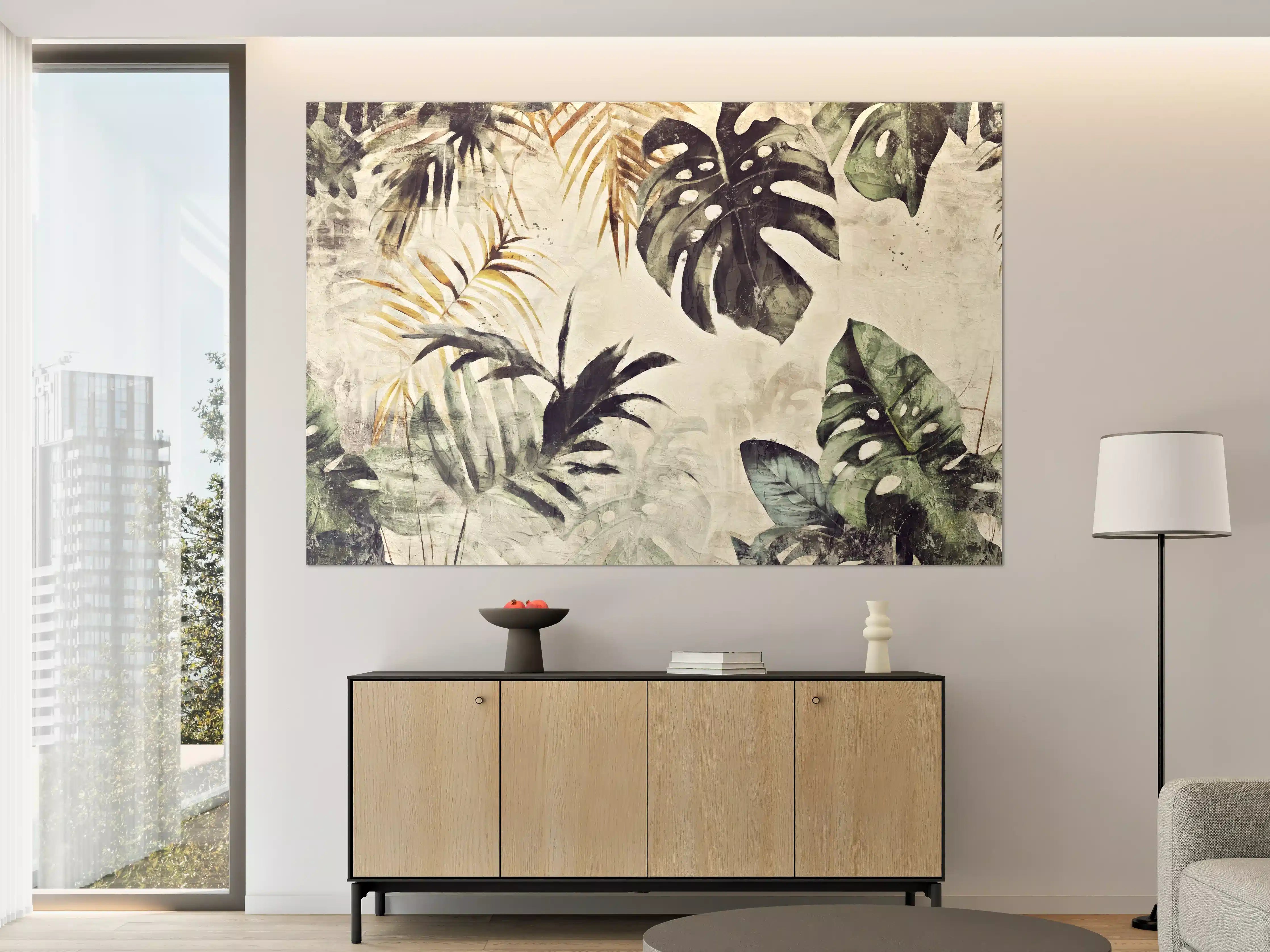 Große Wandbilder - Tropische Pflanzenwelt in sanften Grüntönen