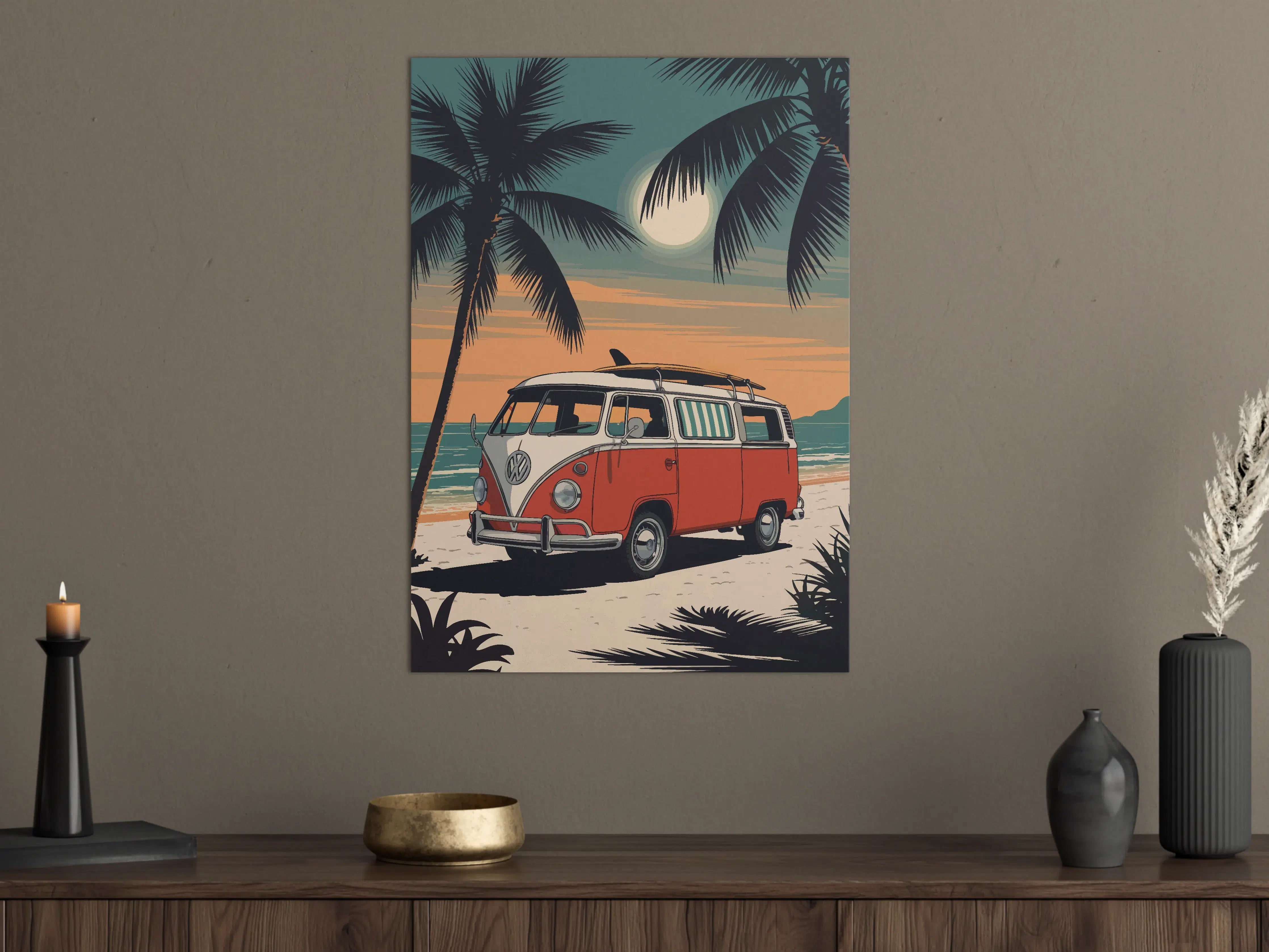 Große Wandbilder - Tropische Strandkulisse mit VW-Bus