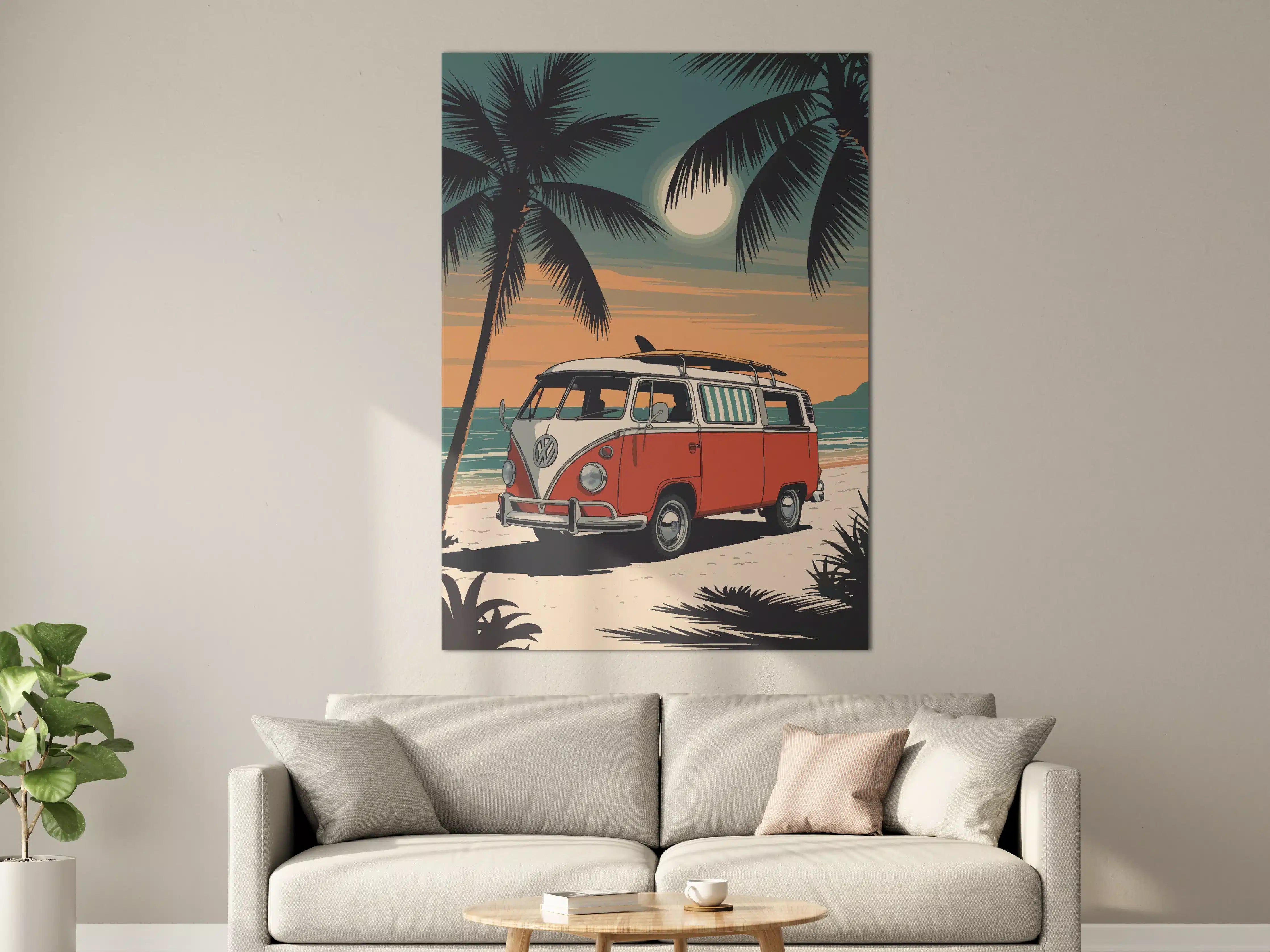 Große Wandbilder - Tropische Strandkulisse mit VW-Bus