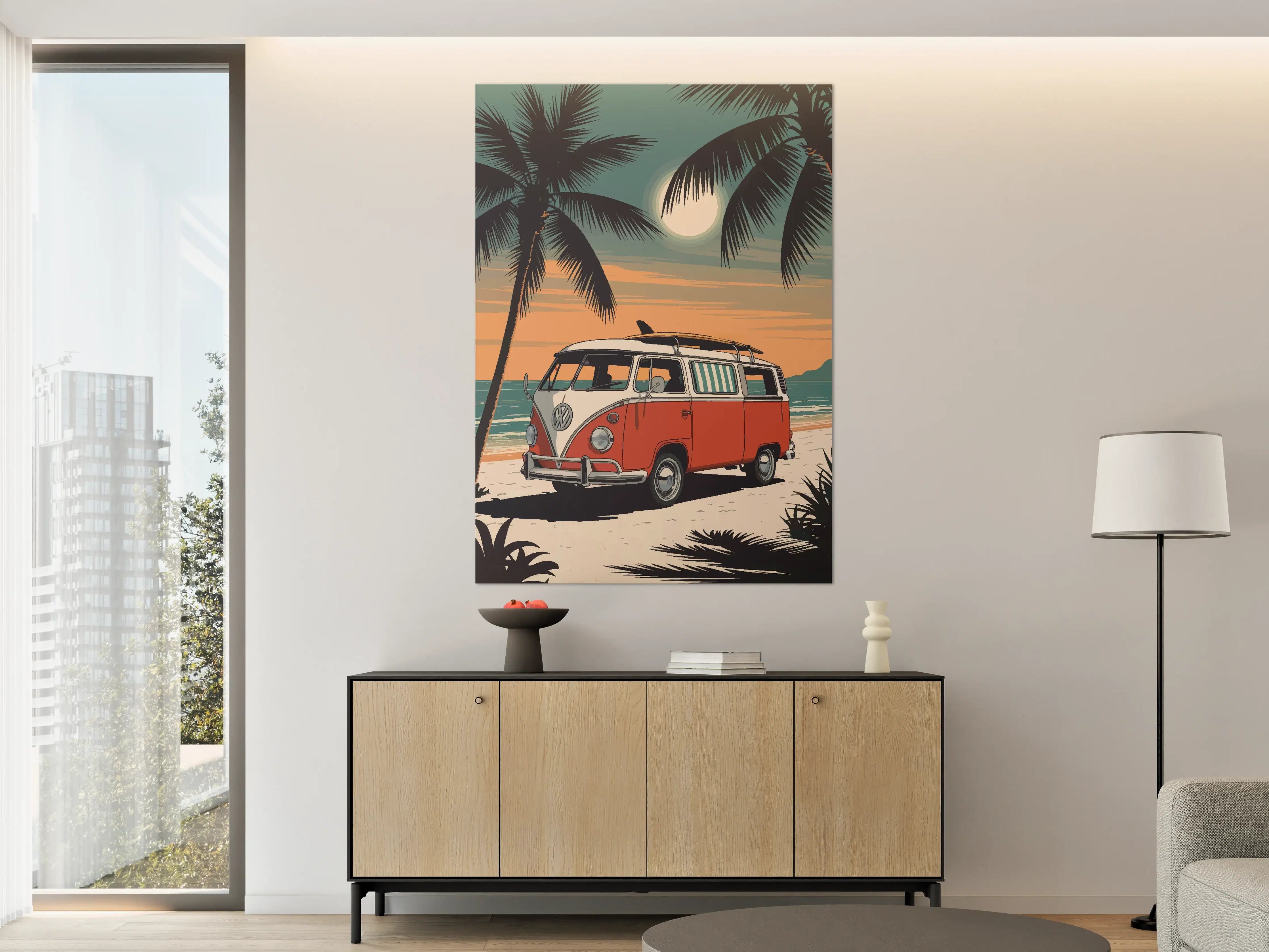 Große Wandbilder - Tropische Strandkulisse mit VW-Bus