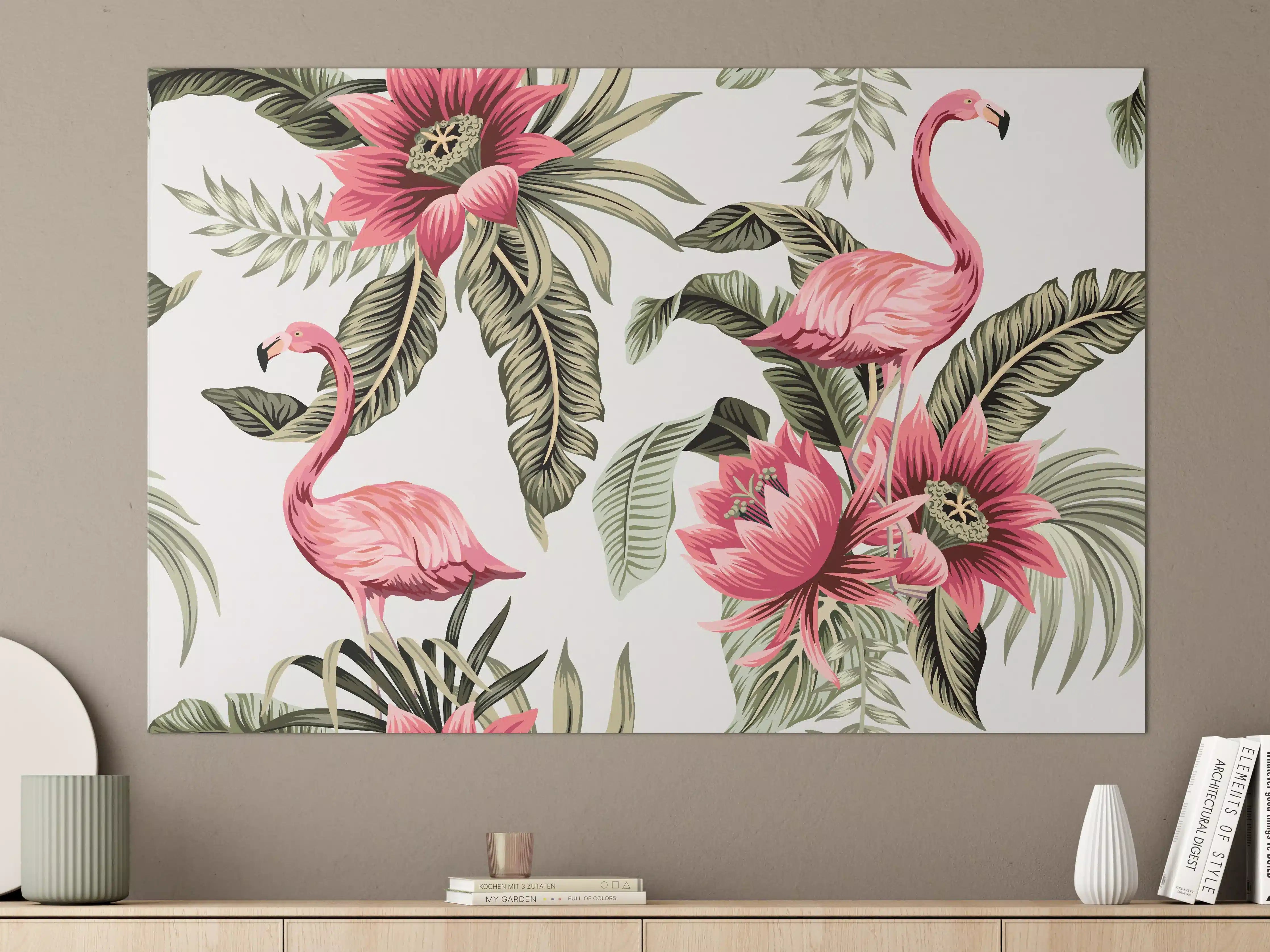 Große Wandbilder - Tropischer Flamingo-Blumen-Print