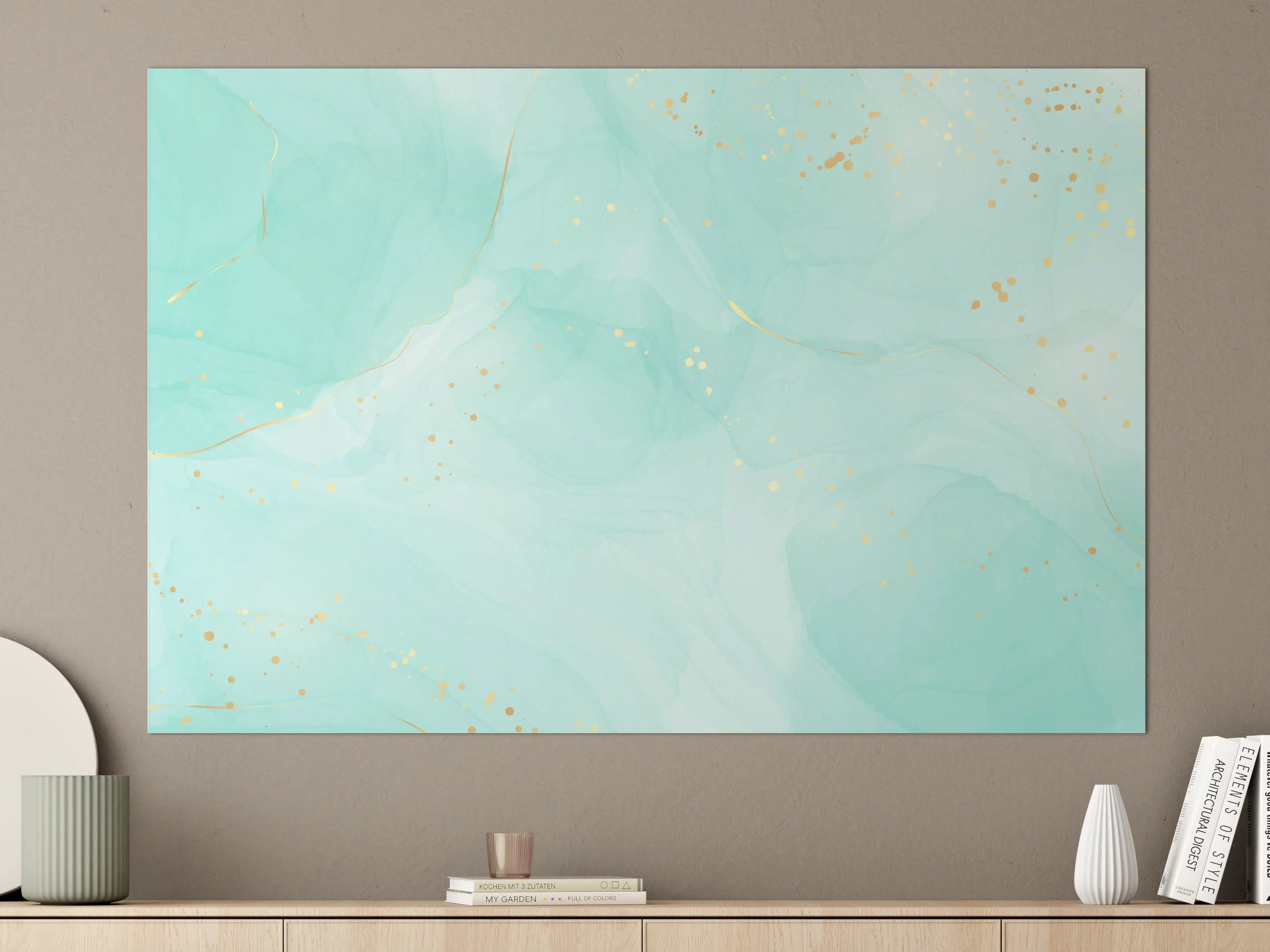 Große Wandbilder - Türkis-Goldene Aquarell Textur