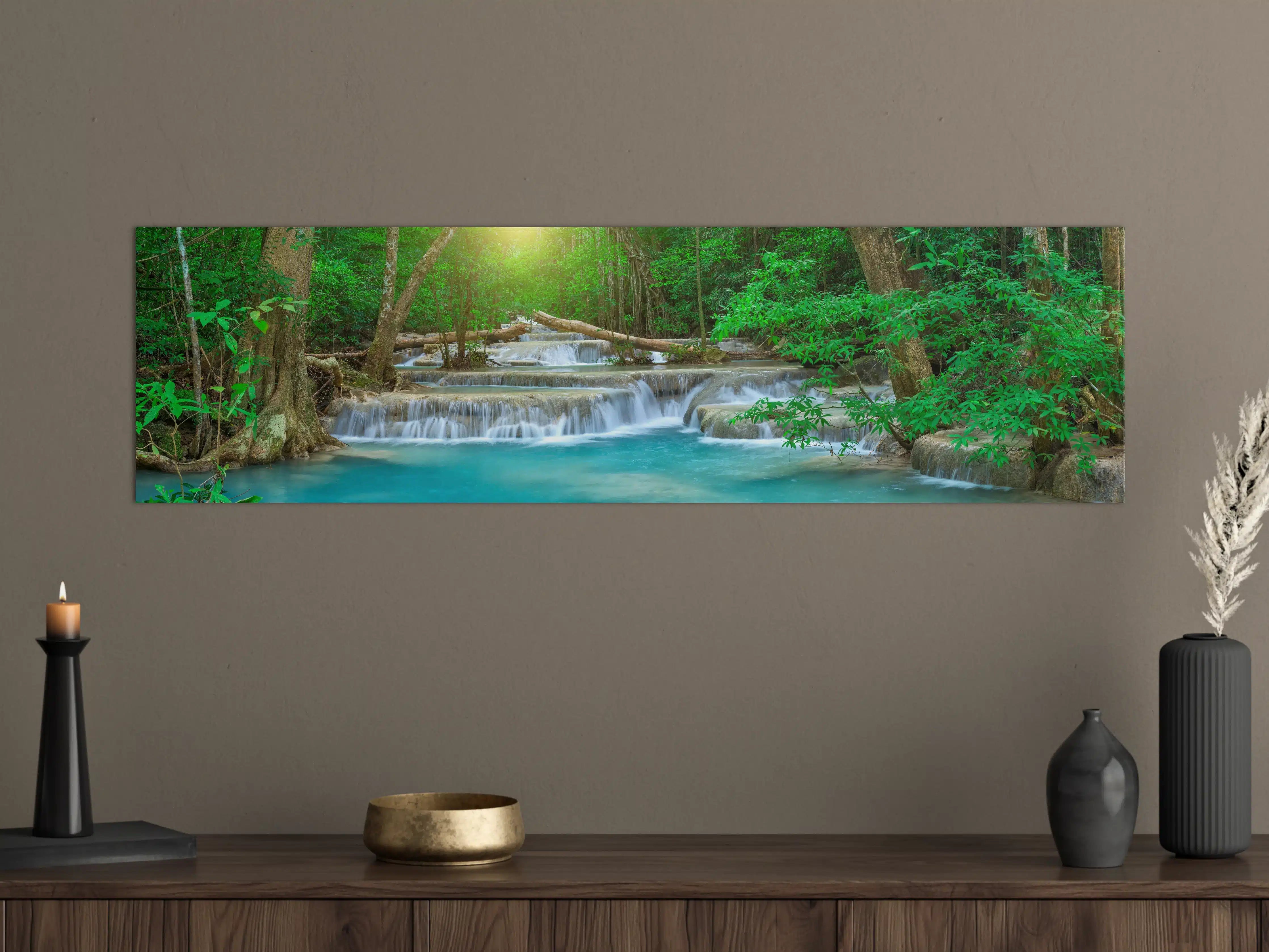 Große Wandbilder - Türkis-Wasserfall im grünen Wald