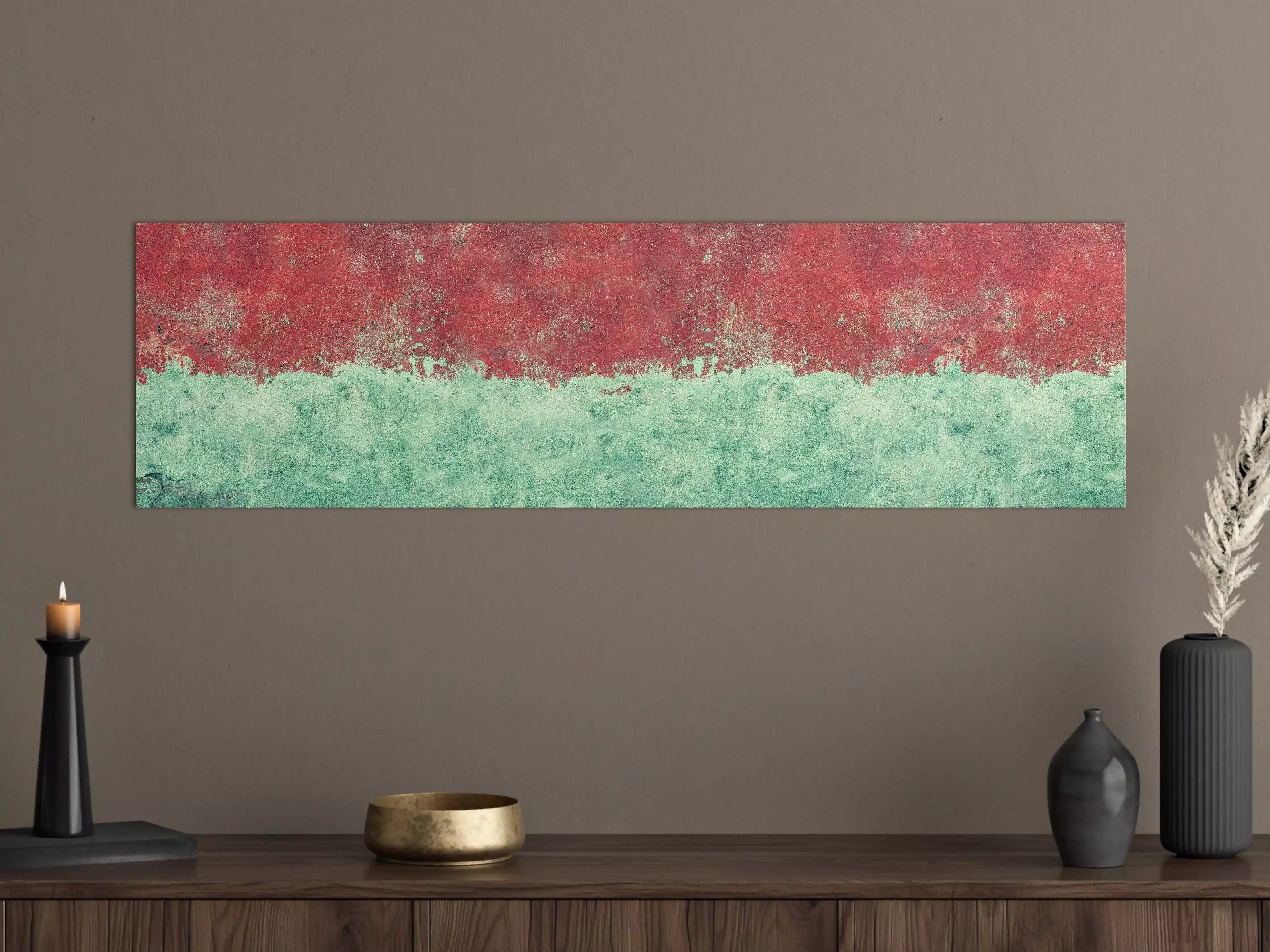 Große Wandbilder - Türkis-rote Wand im Grunge-Stil