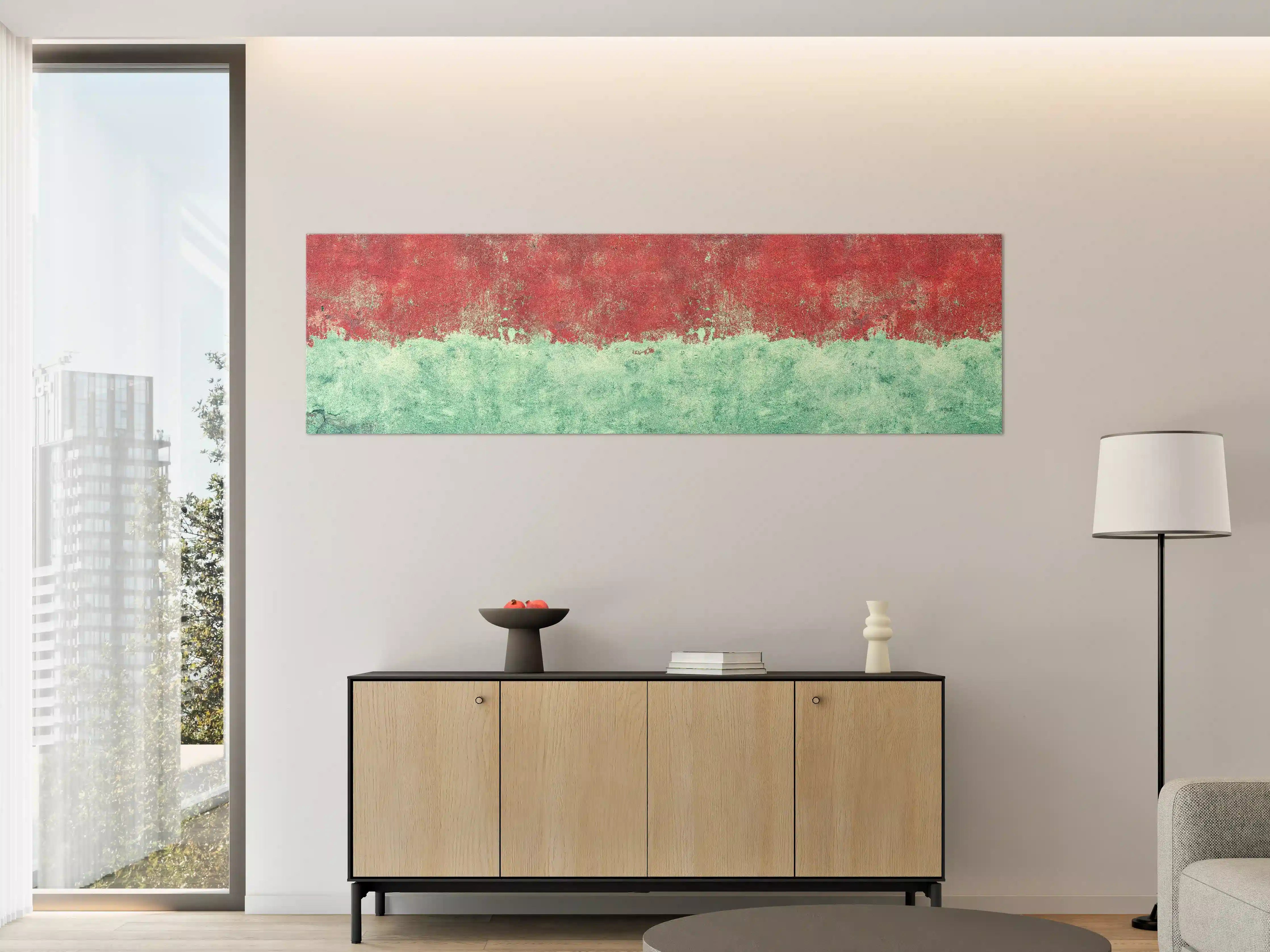 Große Wandbilder - Türkis-rote Wand im Grunge-Stil