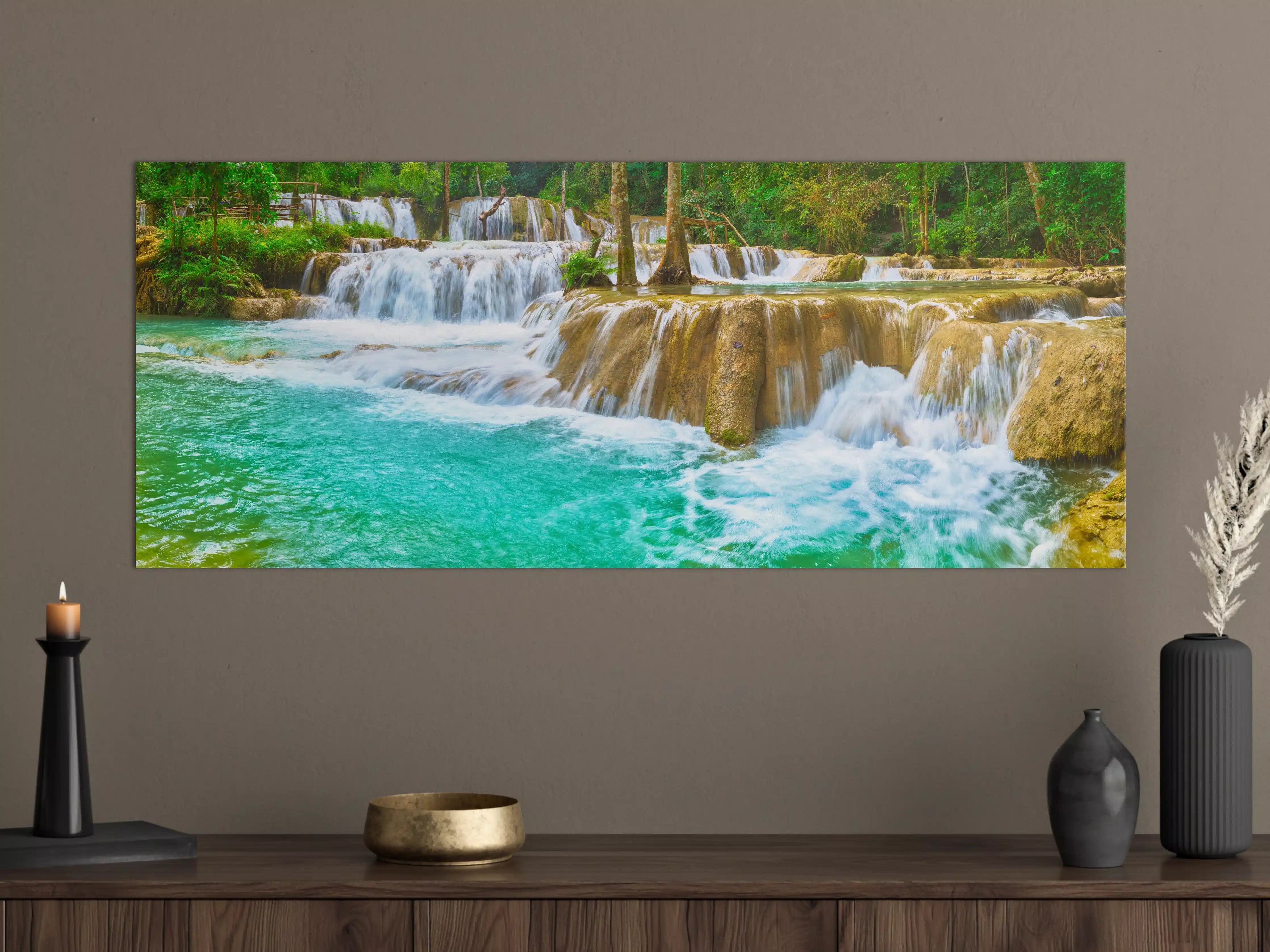 Große Wandbilder - Türkisgrüner Stufen-Wasserfall