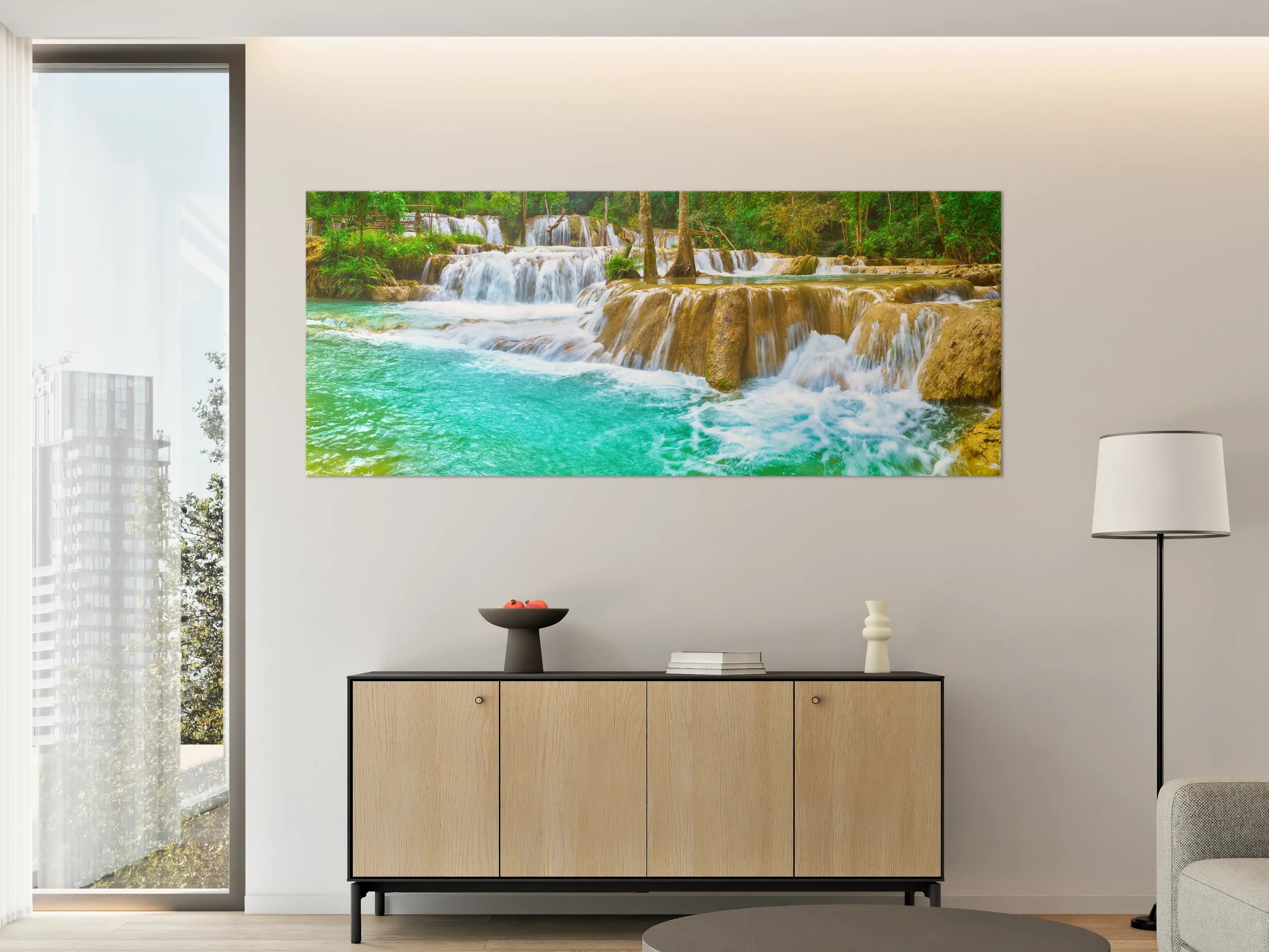 Große Wandbilder - Türkisgrüner Stufen-Wasserfall