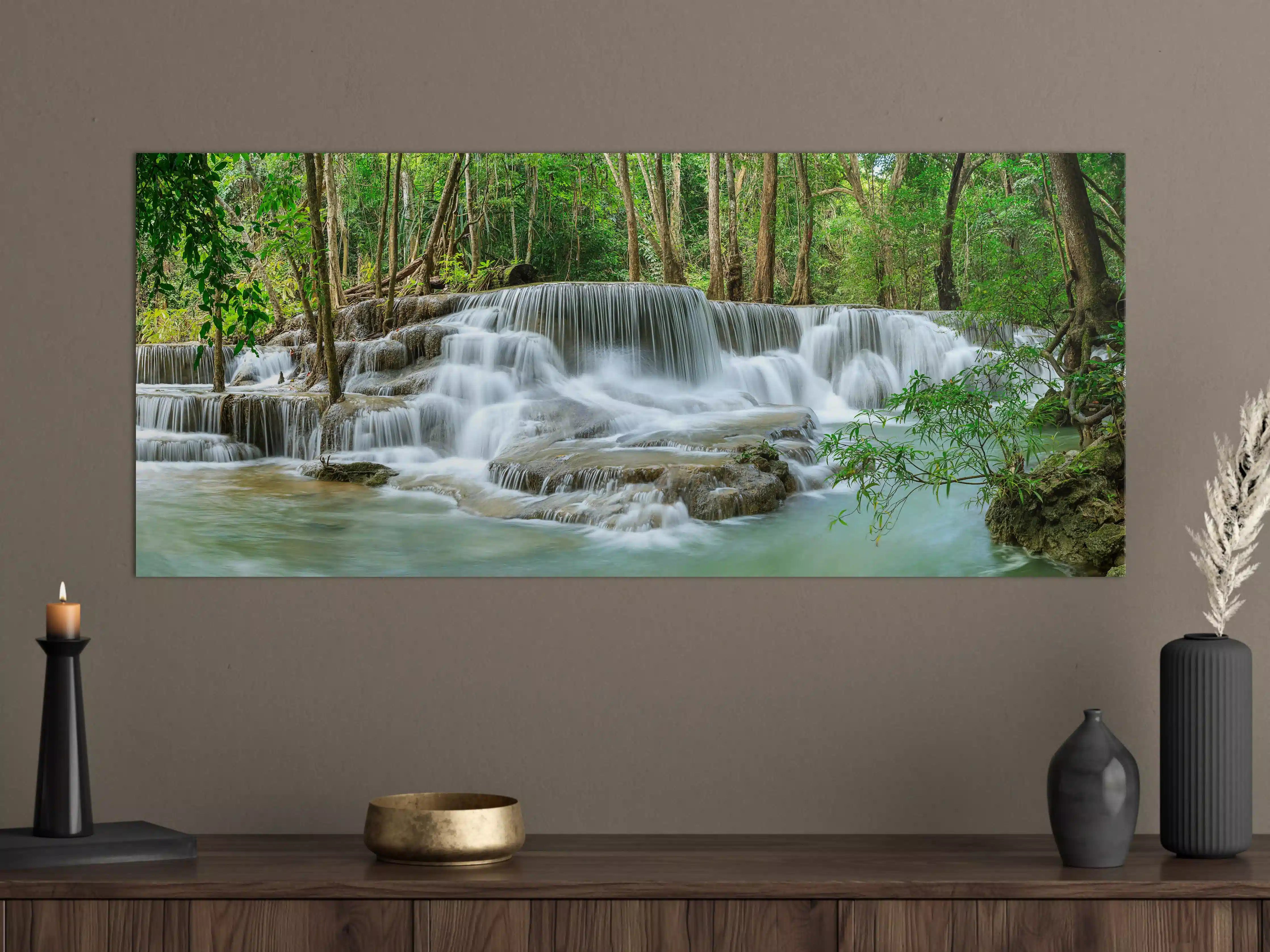 Große Wandbilder - Türkisgrüner Wasserfall im Wald