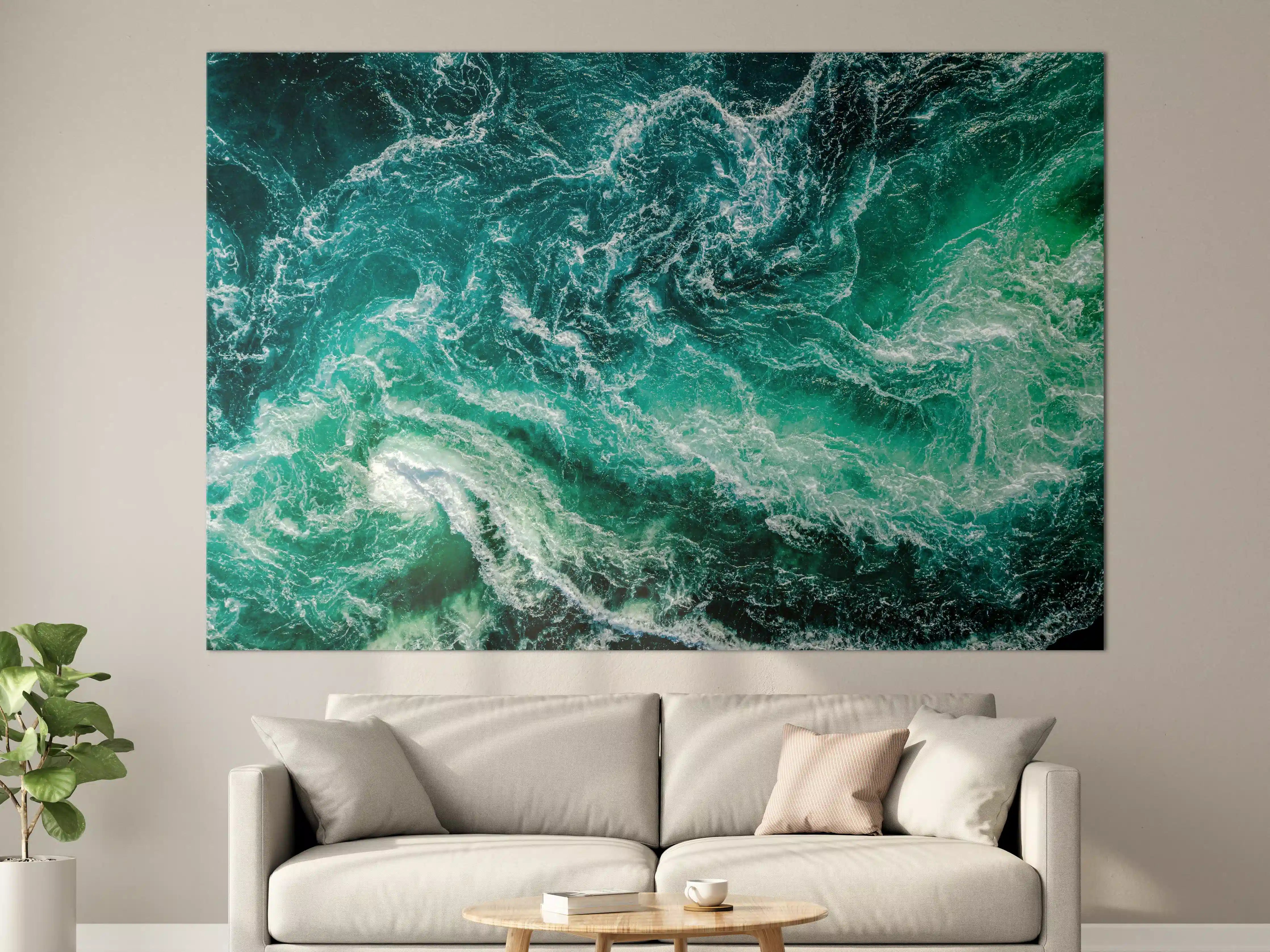 Große Wandbilder - Turbulente Meereswellen in Blau und Grün