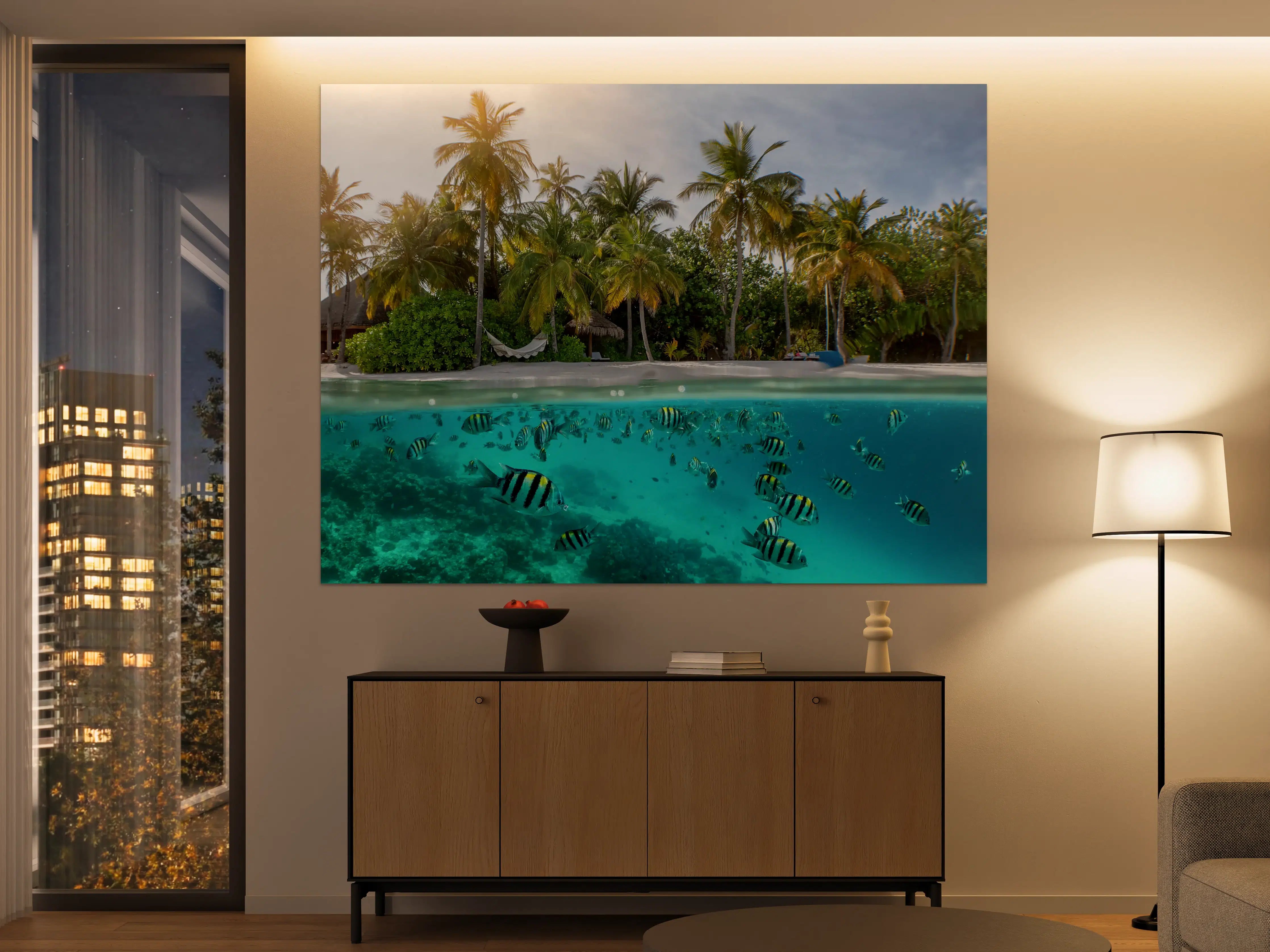 Große Wandbilder - Über- und Unterwasserblick auf tropischen Strand