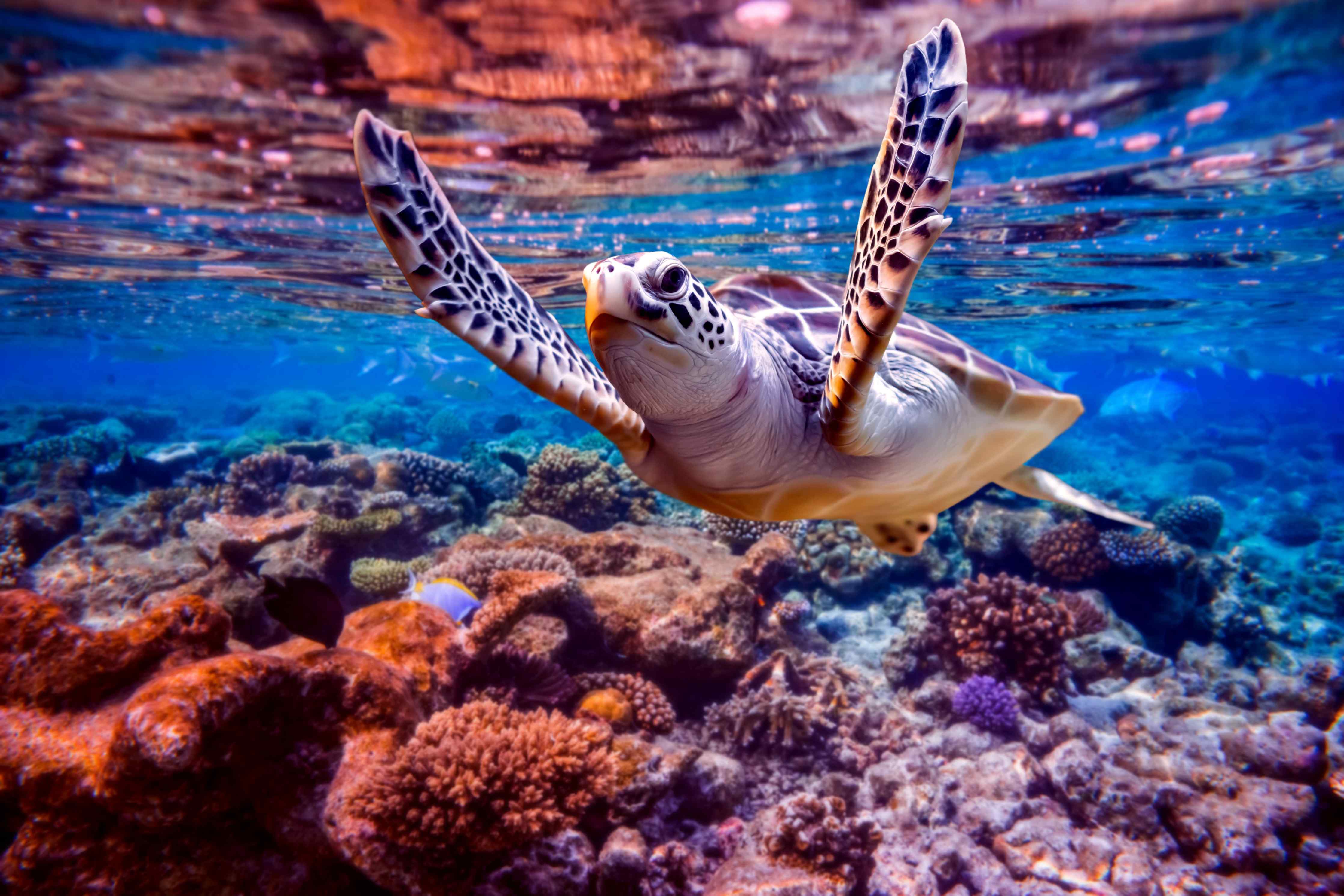 Große Wandbilder-Unterwasser-Schildkröte vor Korallen