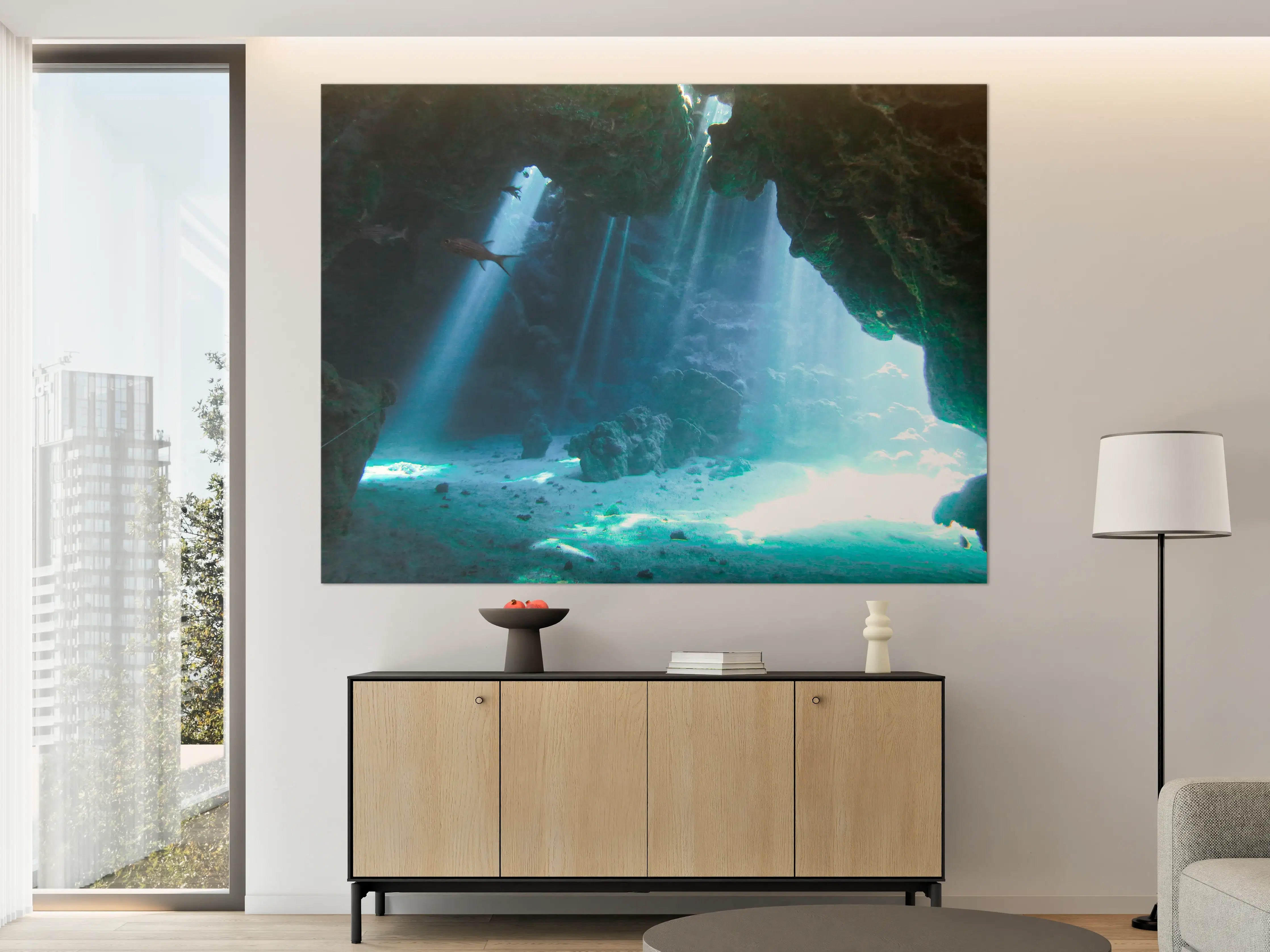 Große Wandbilder - Unterwasserhöhle mit Sonnenstrahlen - Japan