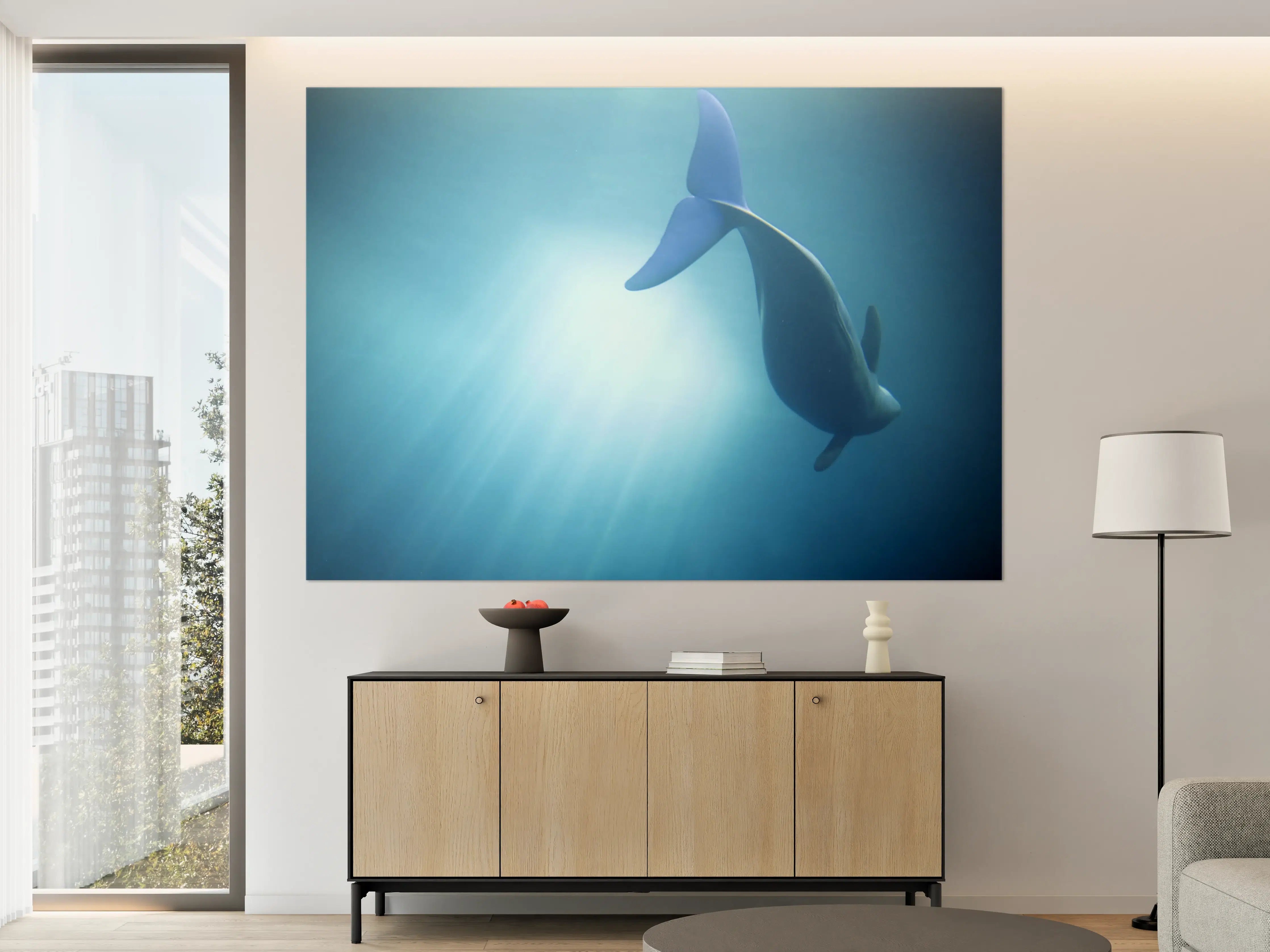 Große Wandbilder - Unterwasserjunkie - Delfin in Blau