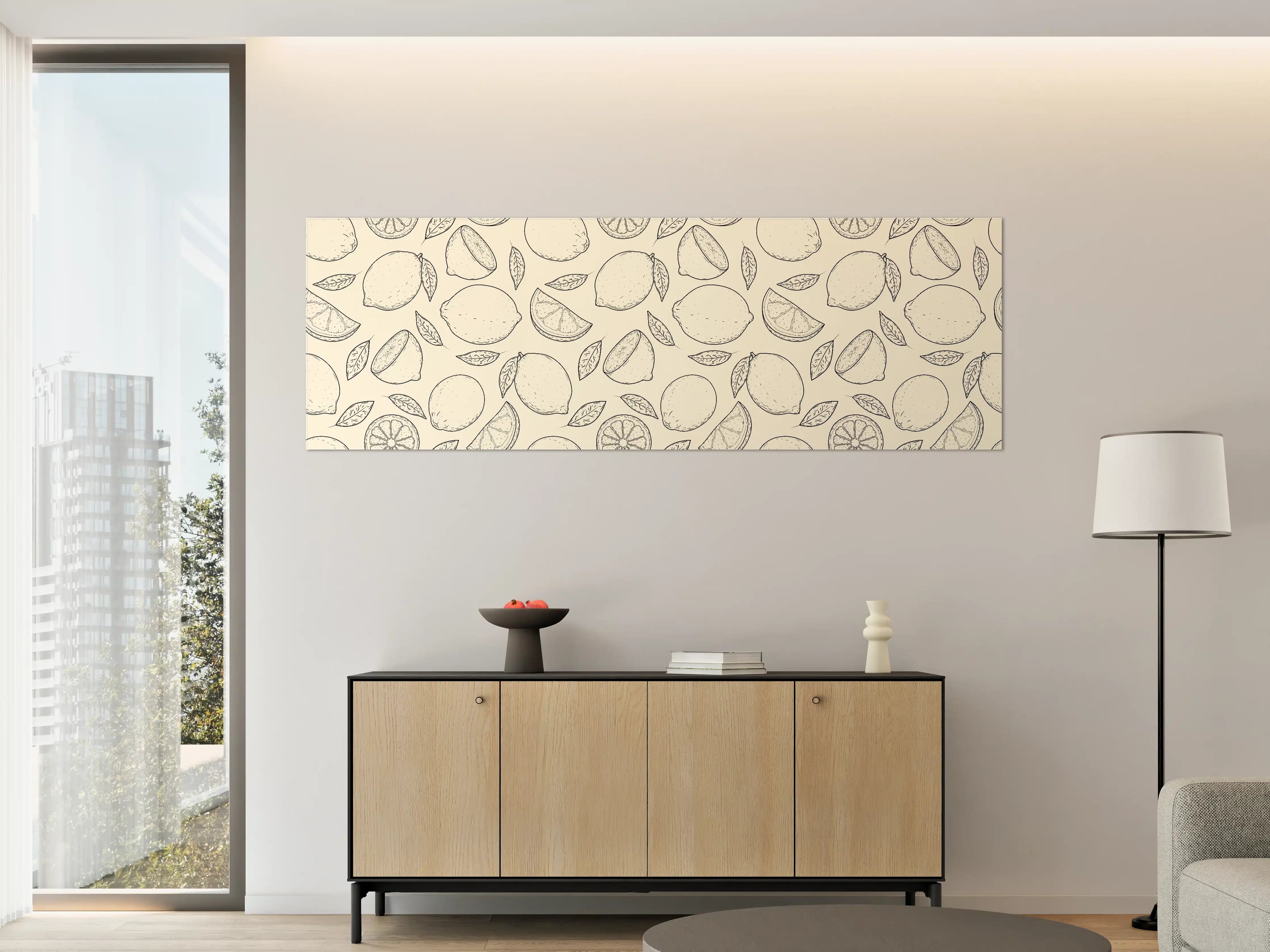 Große Wandbilder - Urban Lemon Zitronen-Muster Beige