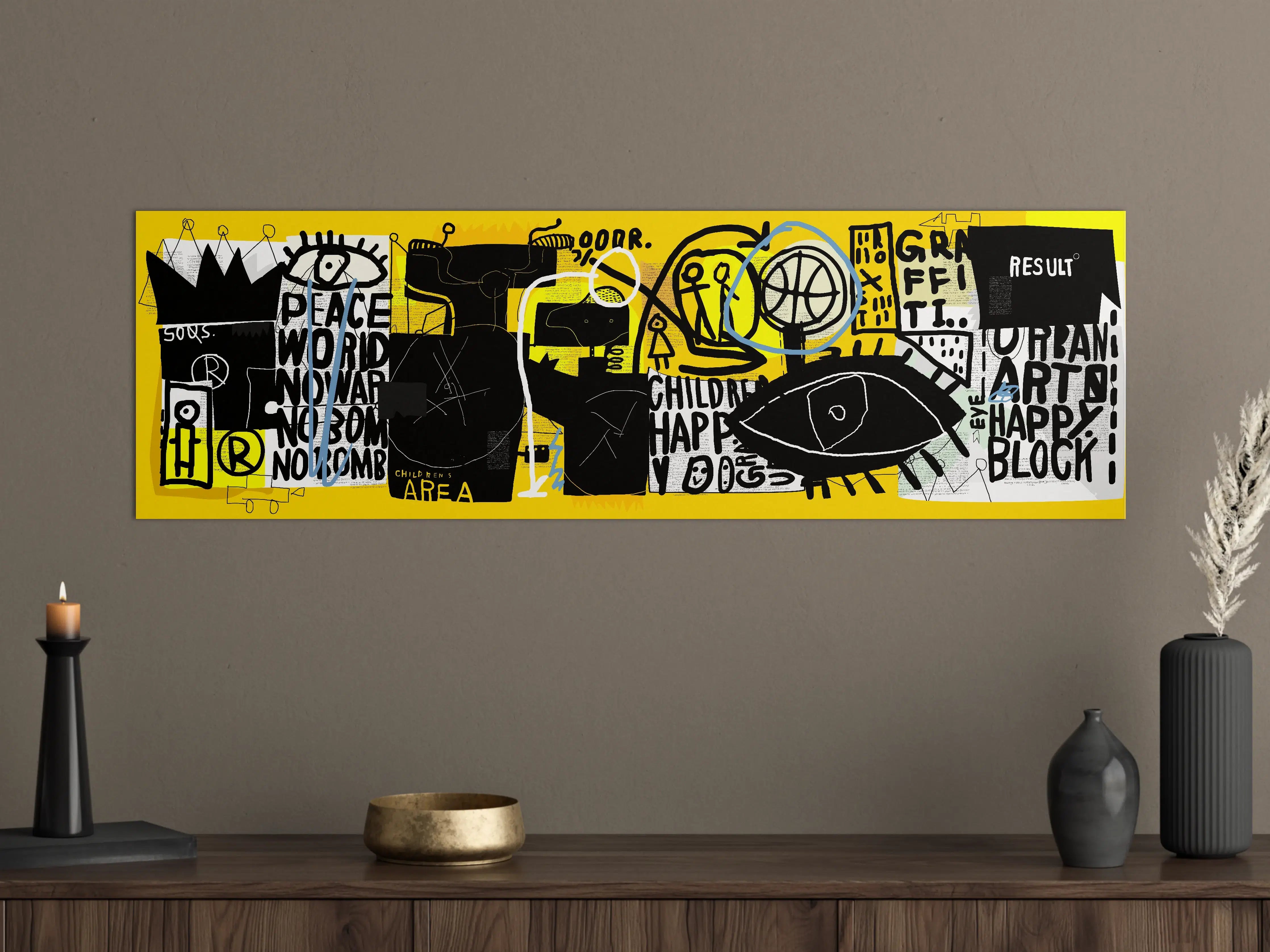 Große Wandbilder - Urbanes Graffiti-Kunstwerk Gelb Schwarz