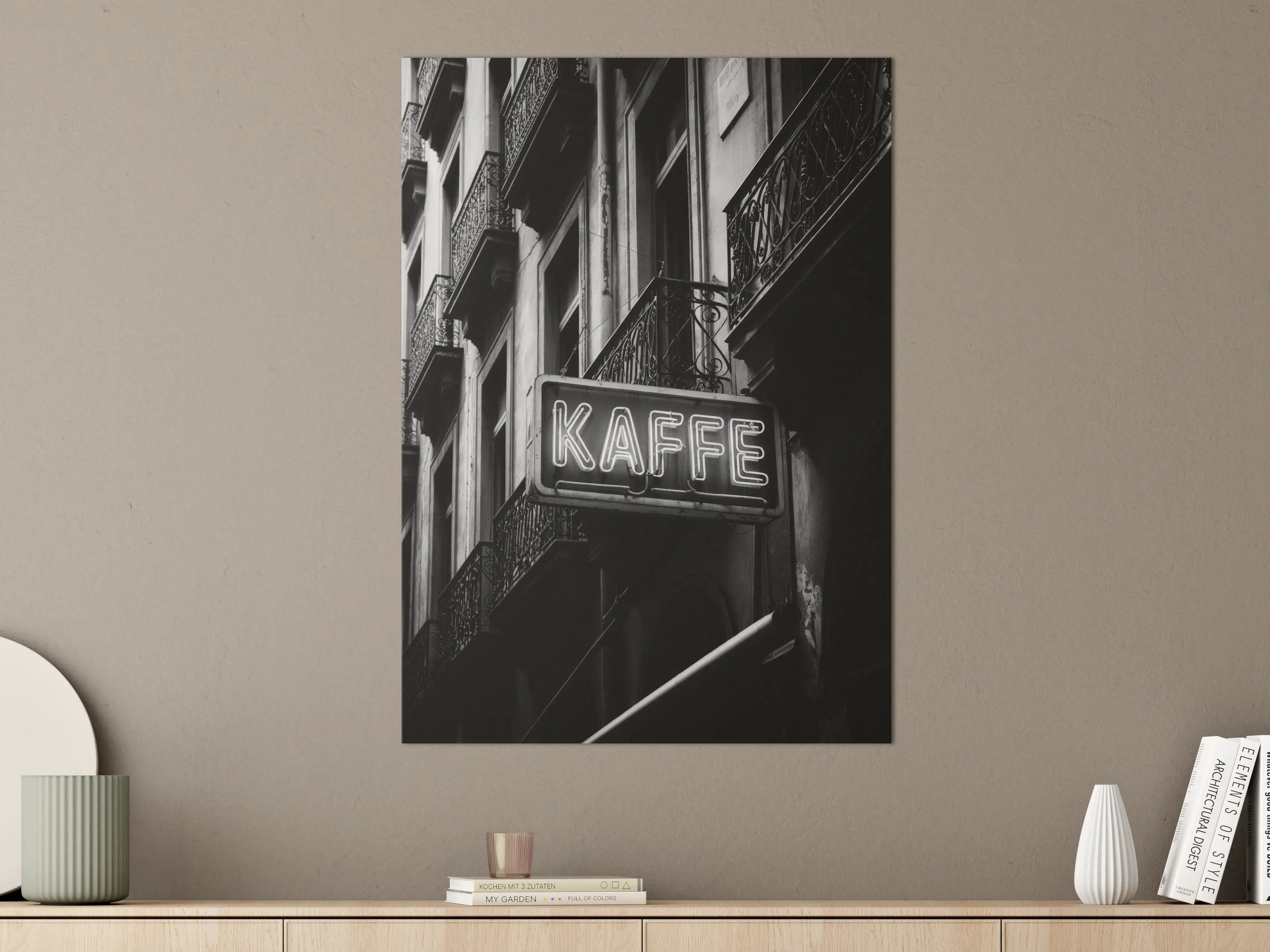 Große Wandbilder - Urbanes Kaffeelogo in Schwarz-Weiß