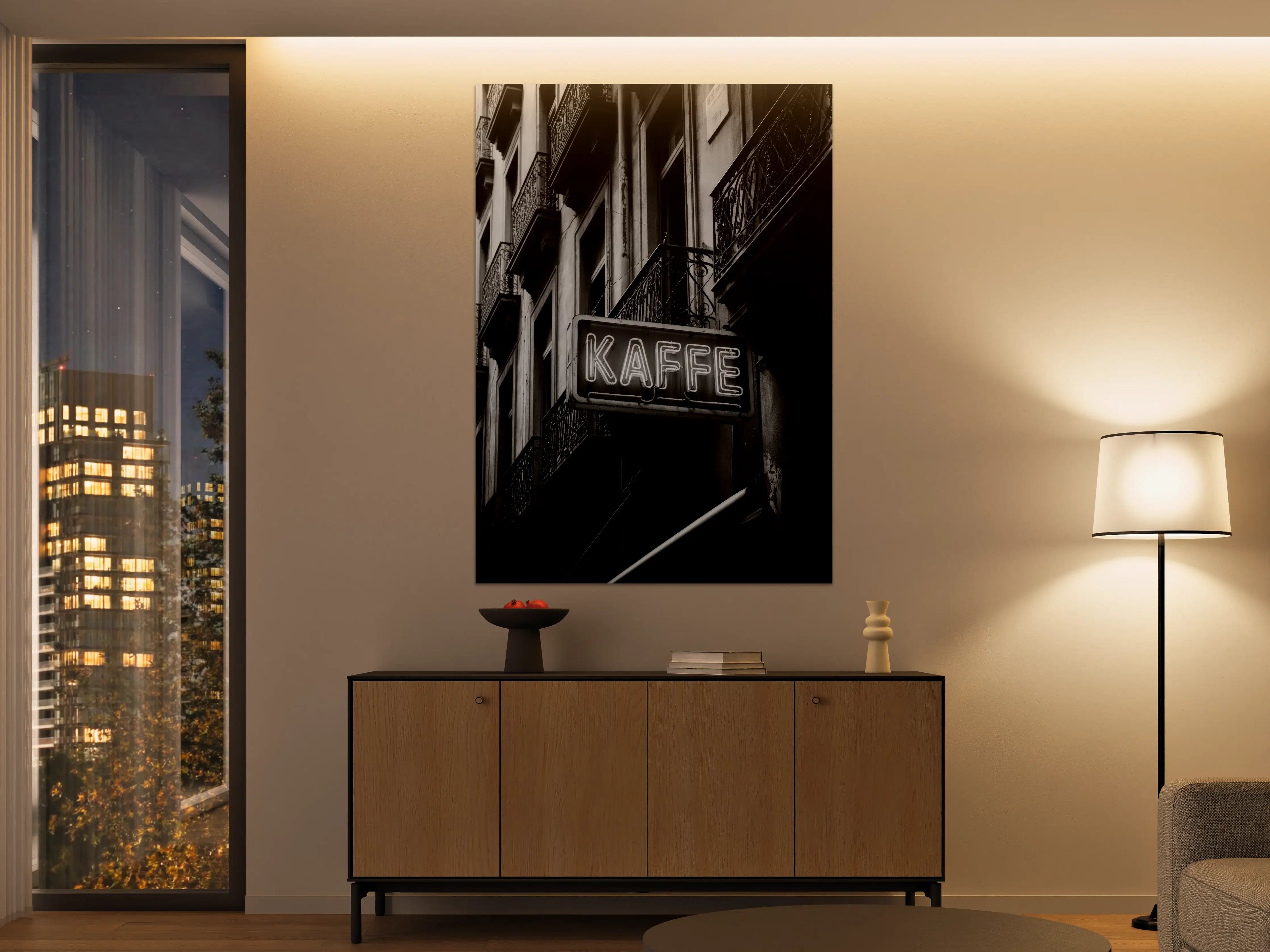 Große Wandbilder - Urbanes Kaffeelogo in Schwarz-Weiß