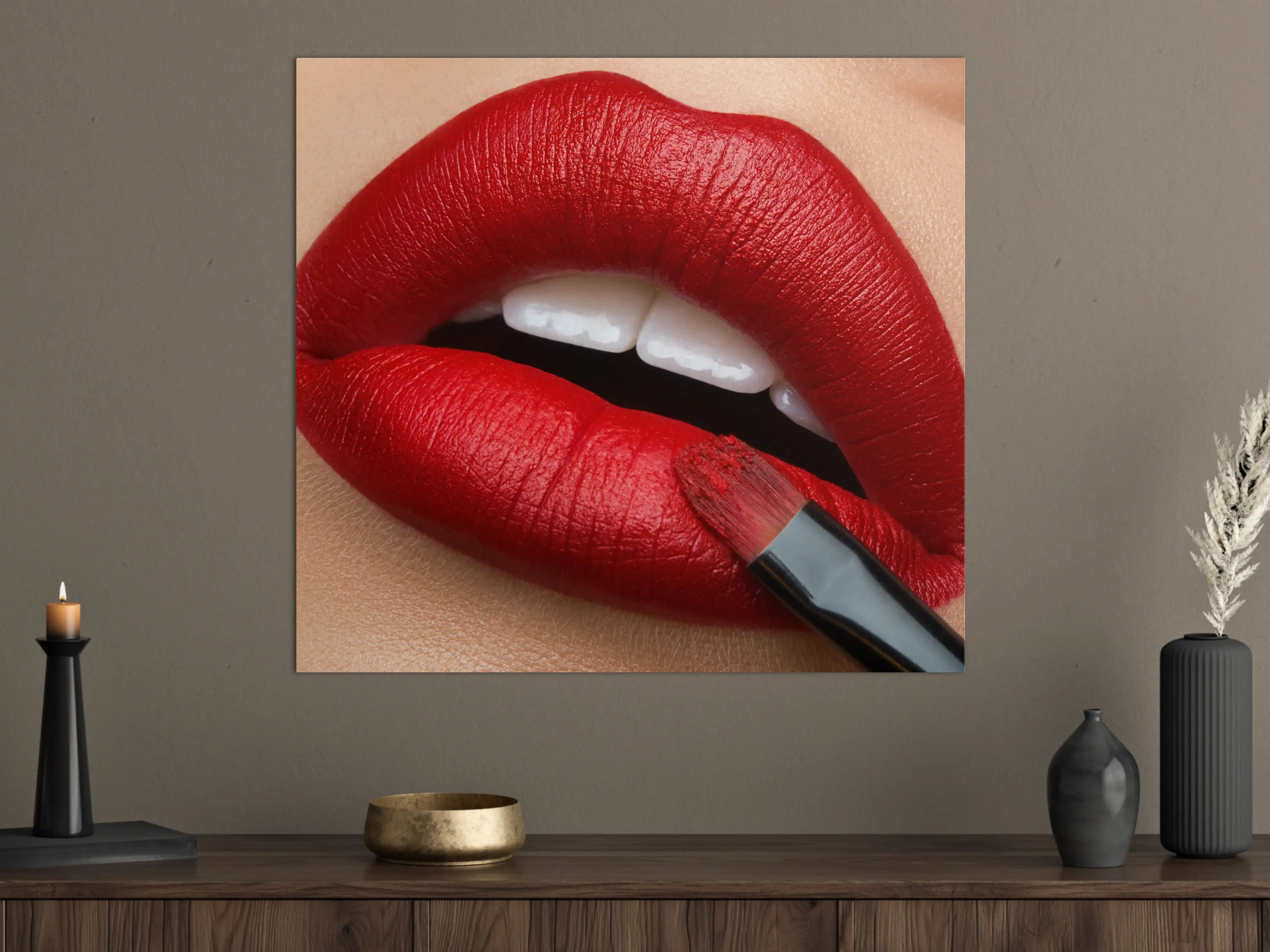 Große Wandbilder - Verführerischer Kuss mit rotem Lippenstift