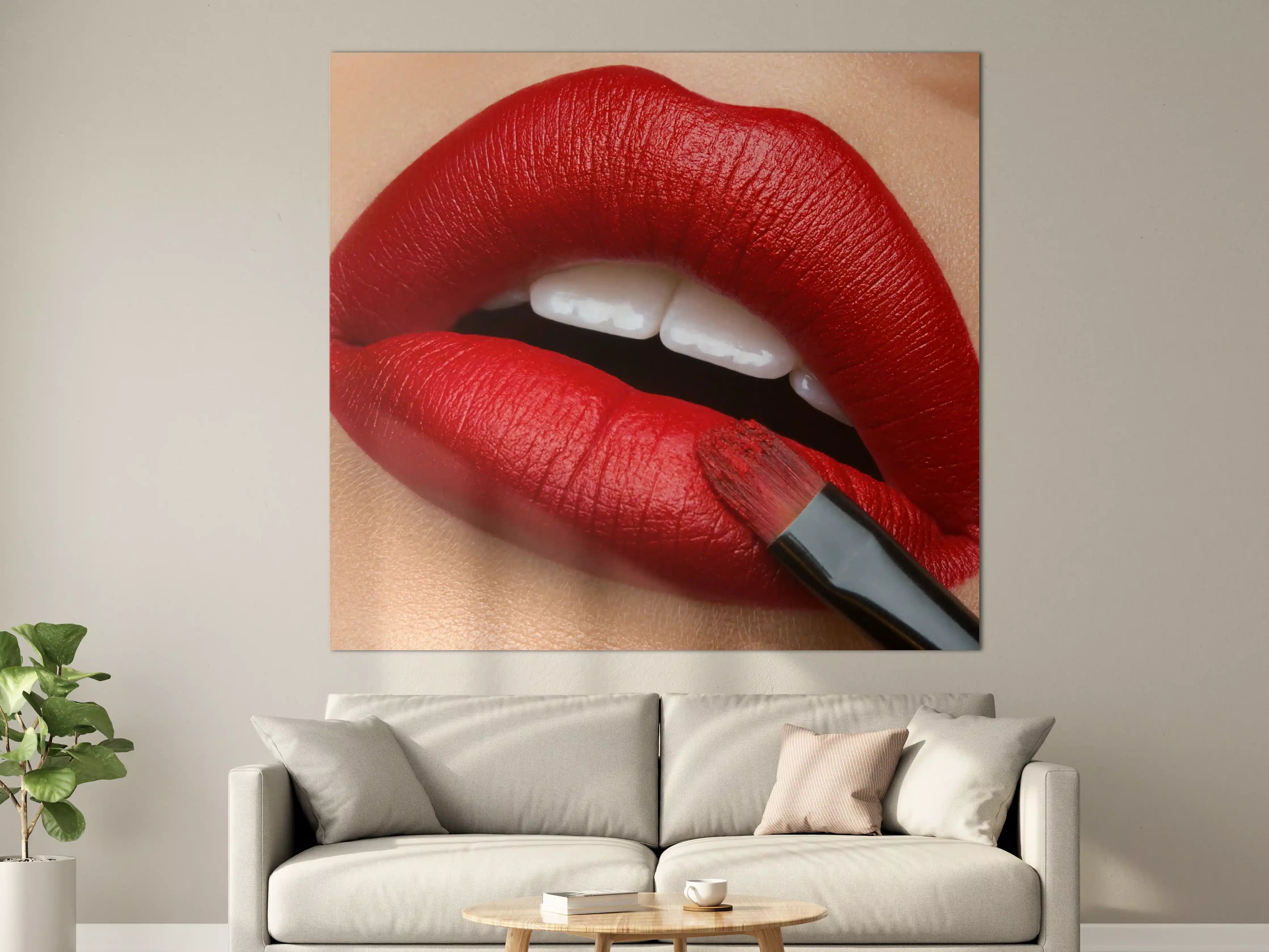 Große Wandbilder - Verführerischer Kuss mit rotem Lippenstift