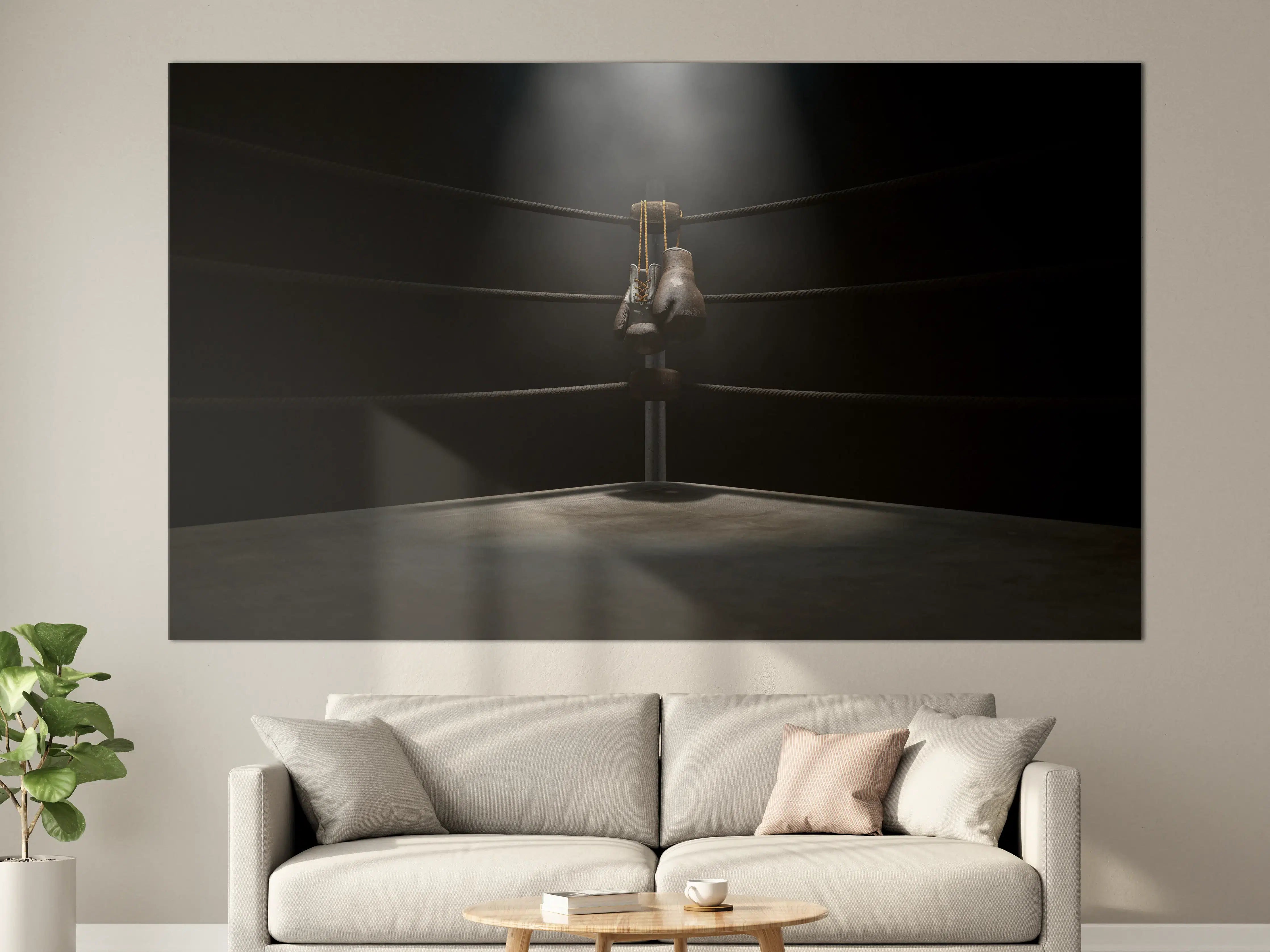 Große Wandbilder - Verlassener Boxring mit Boxing Gloves im Spotlight