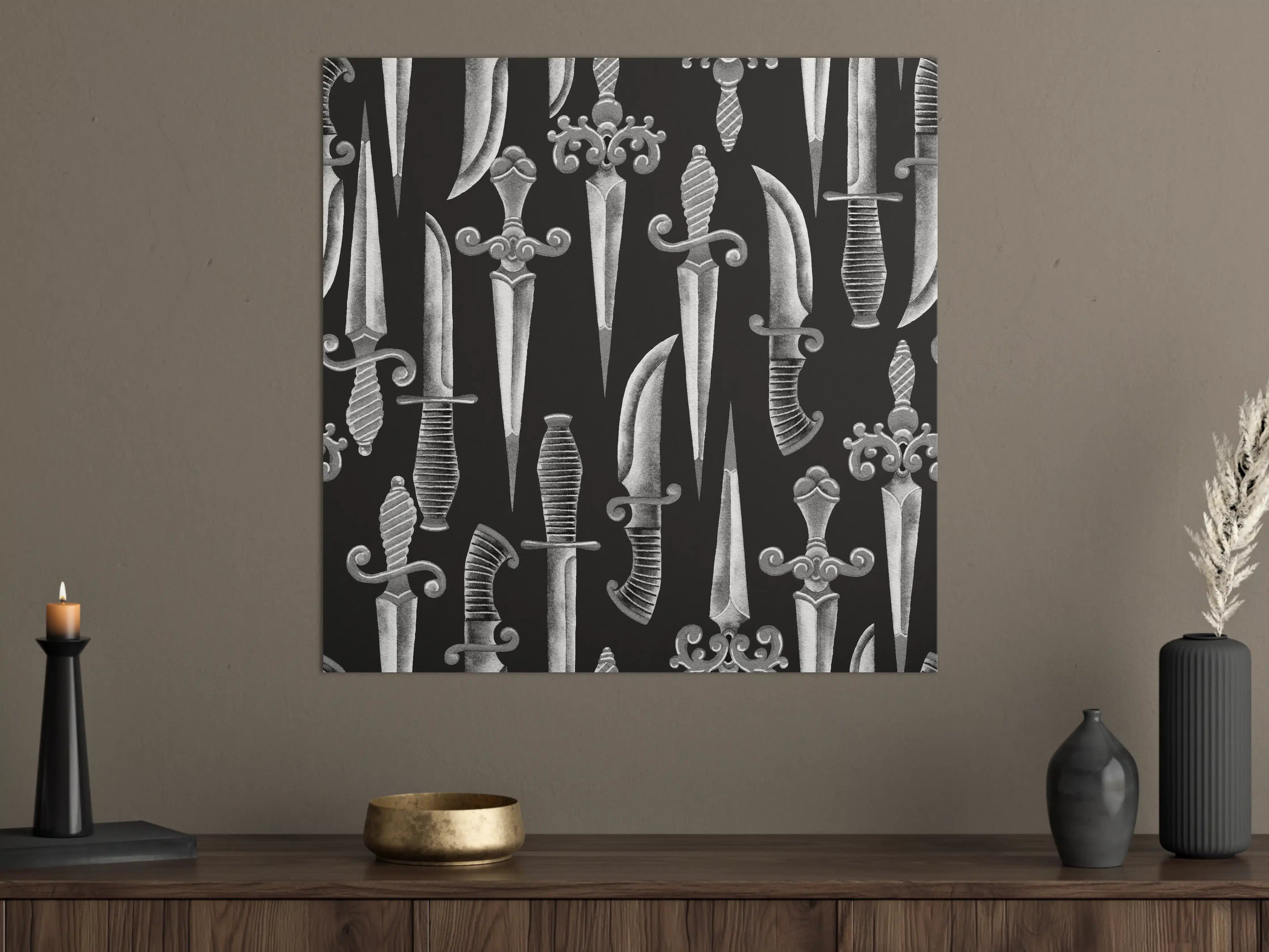 Große Wandbilder - Verschnörkelte Messer in Aquarell