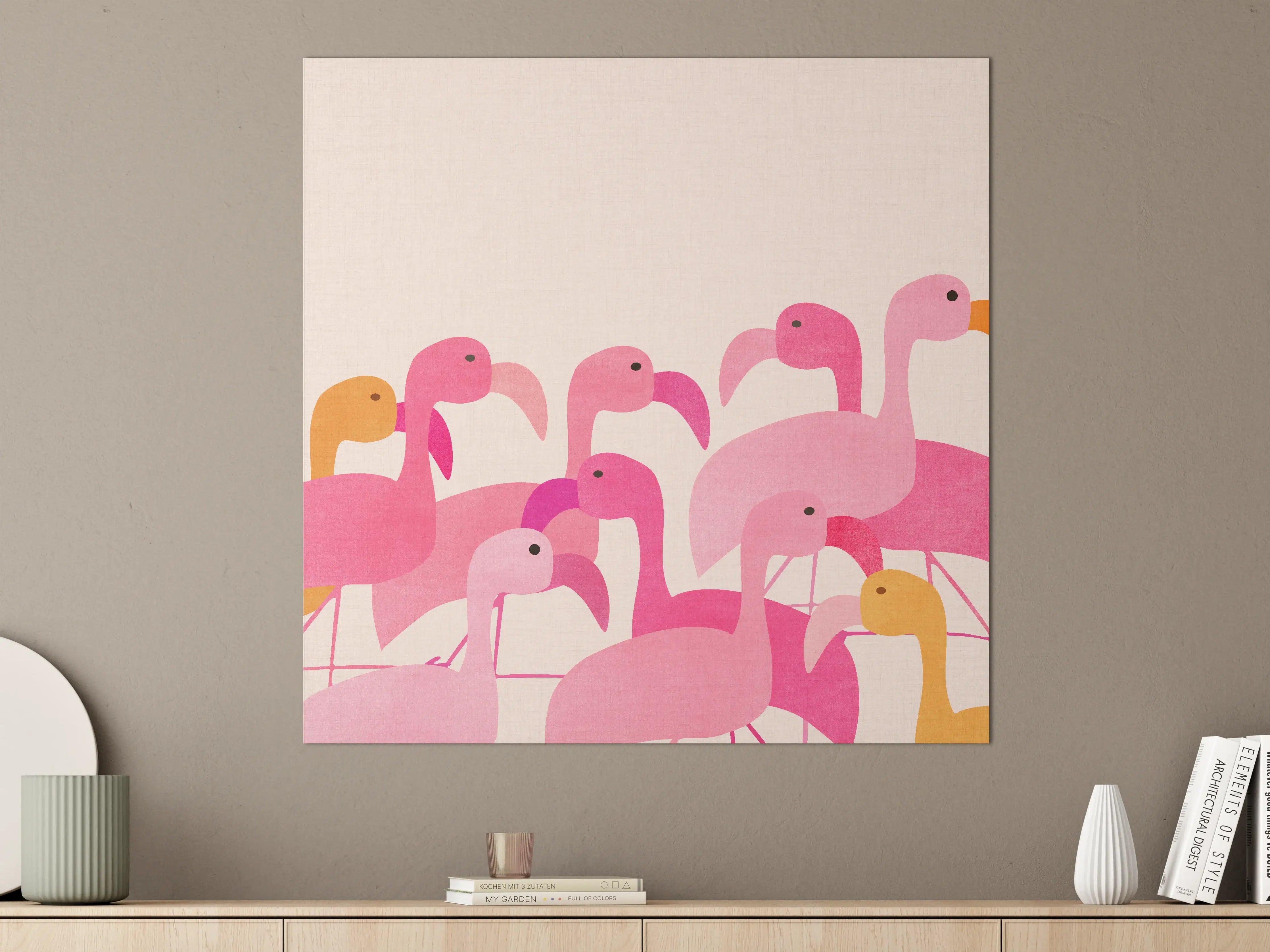 Große Wandbilder - Verspielte Flamingos in Pink und Orange