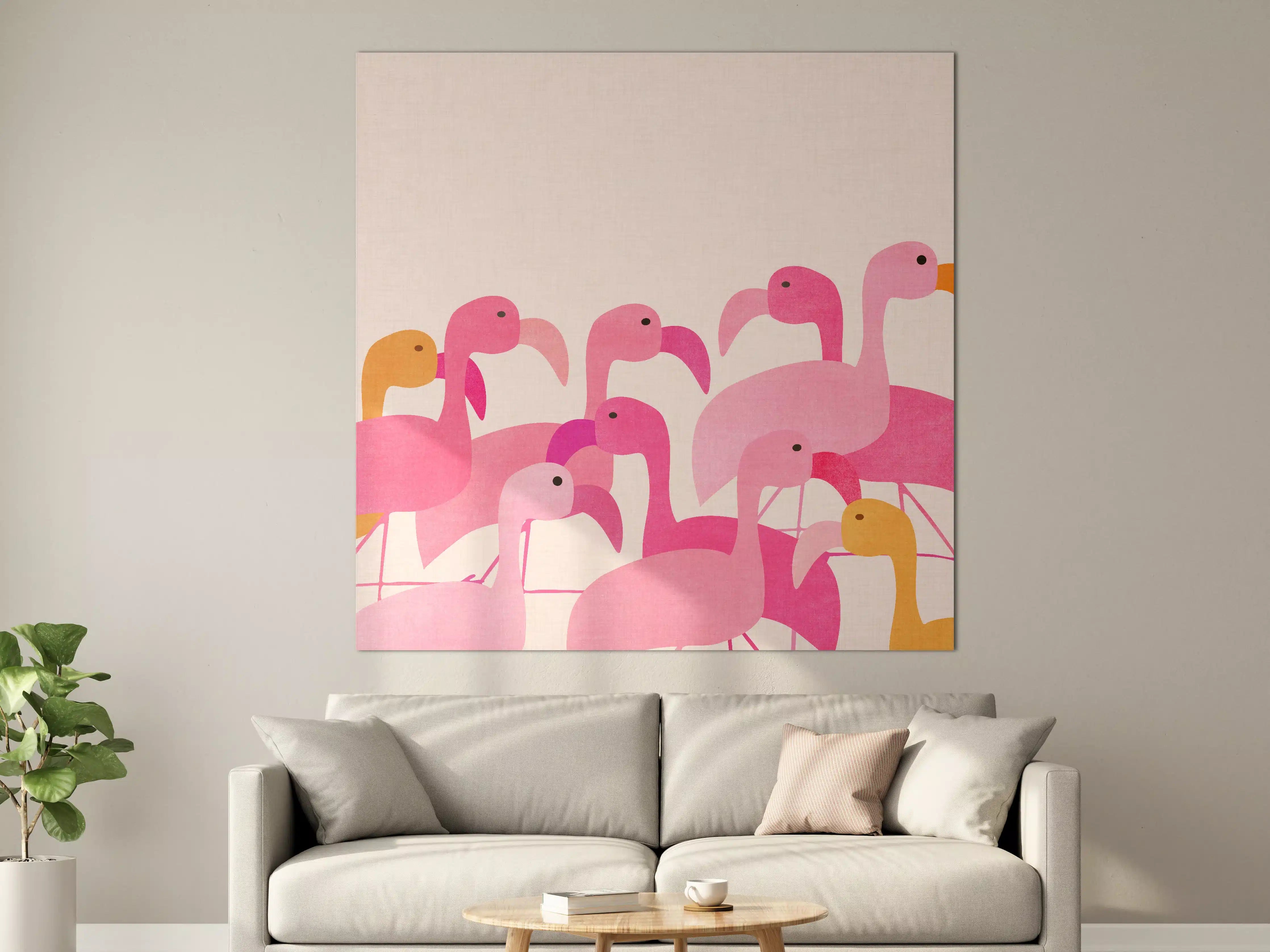 Große Wandbilder - Verspielte Flamingos in Pink und Orange
