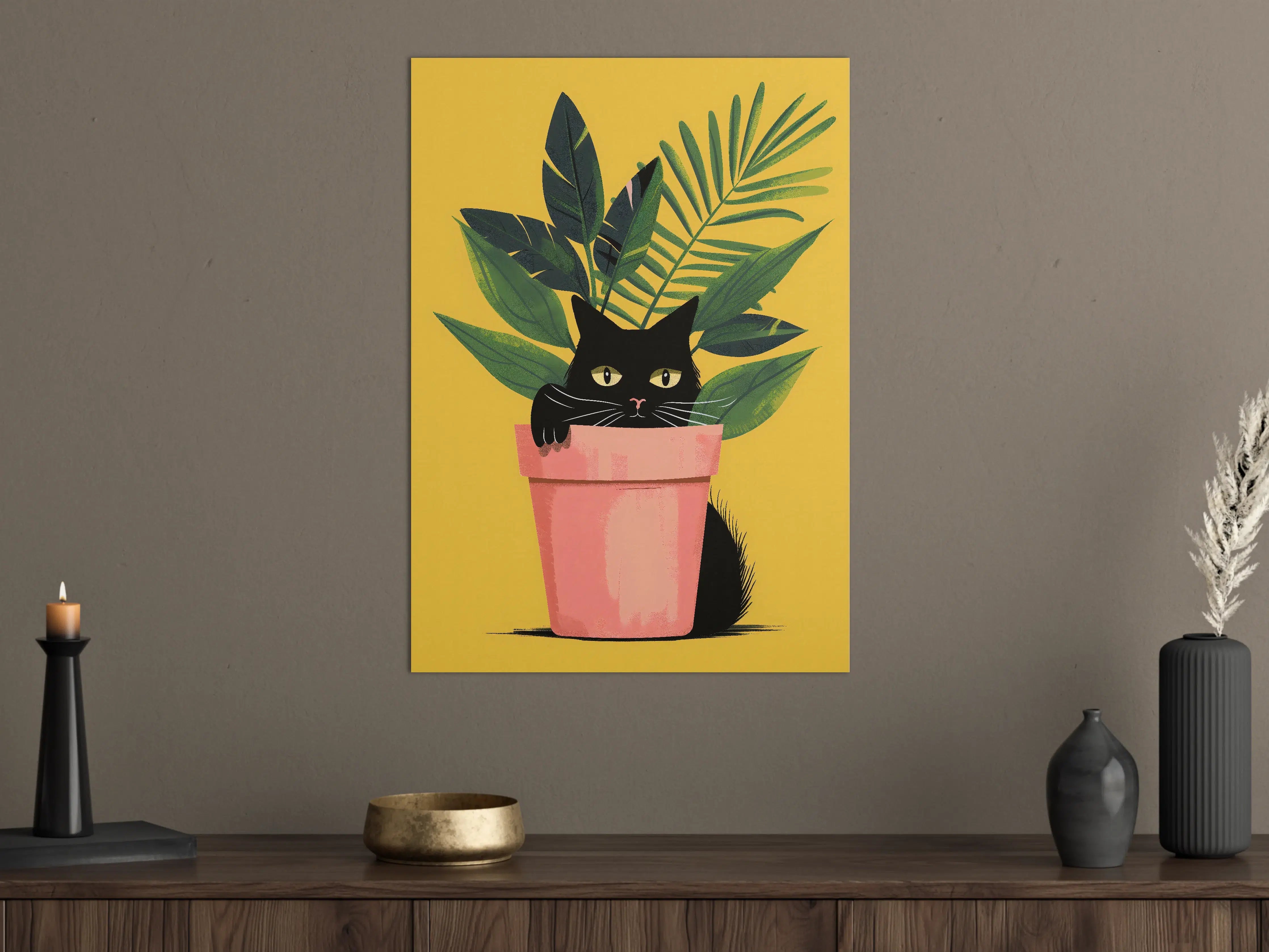 Große Wandbilder - Verspielte Katze mit tropischen Pflanzen