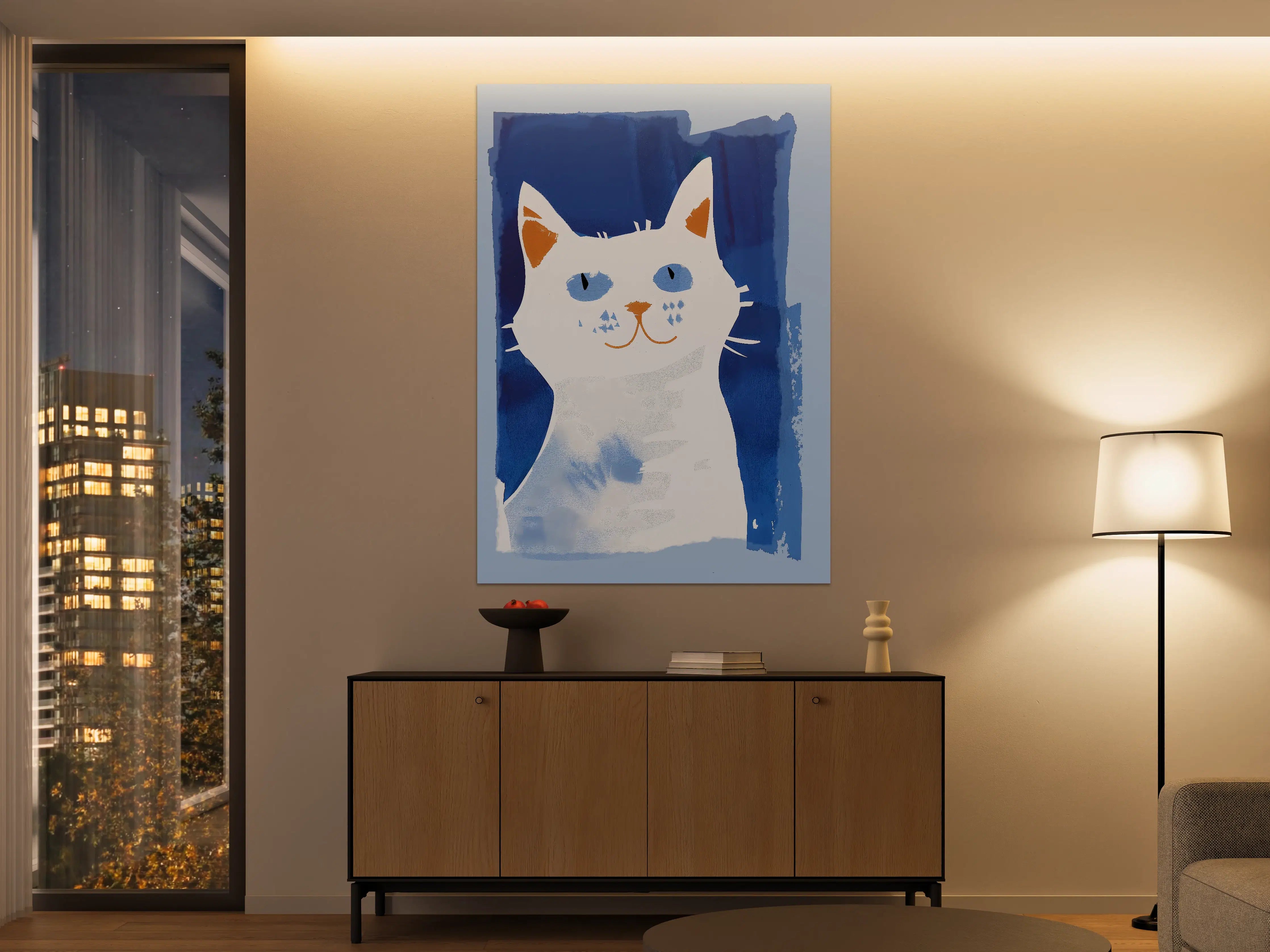 Große Wandbilder - Verspielte Katzenillustration in Blau