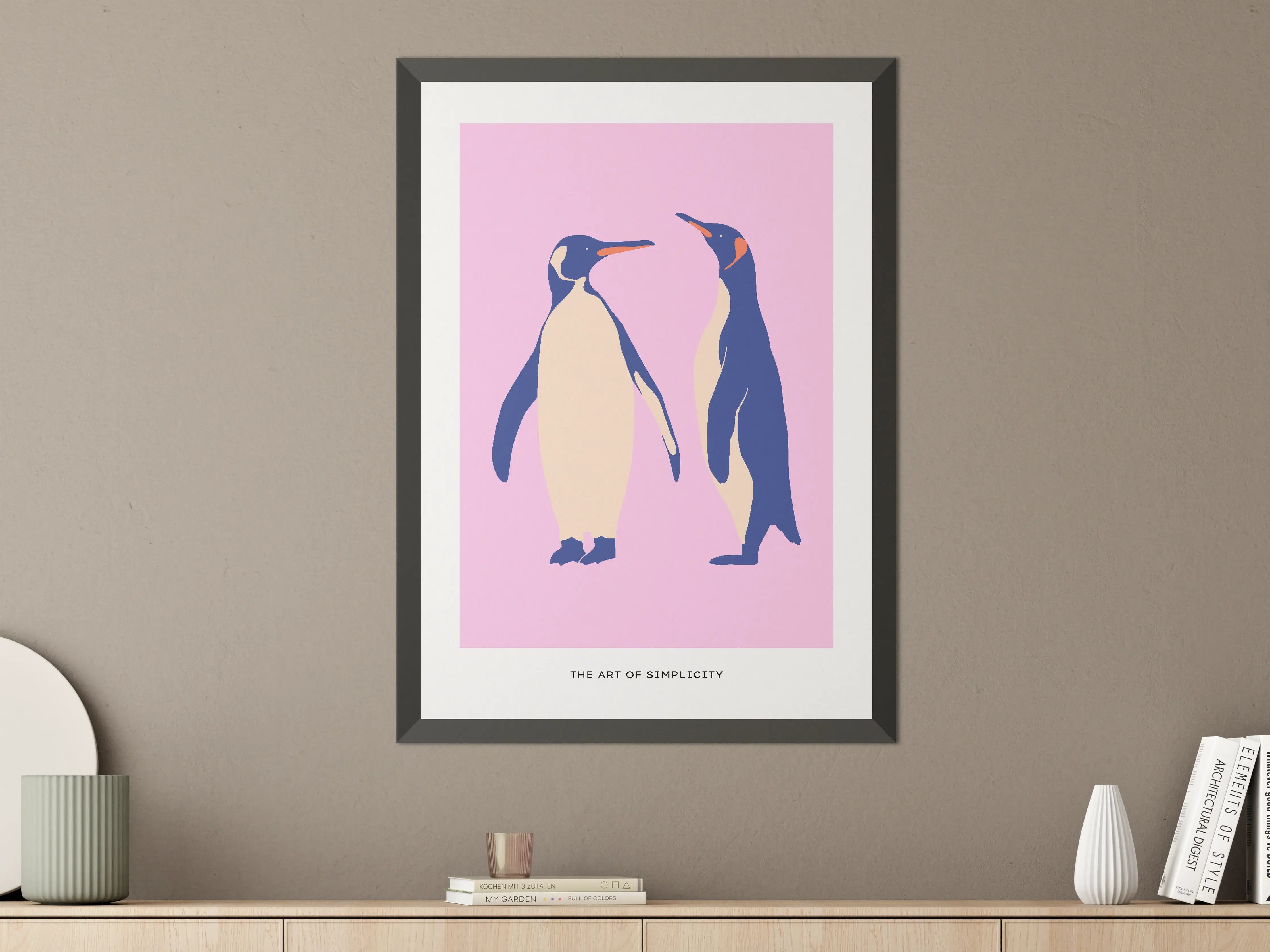 Große Wandbilder - Verspielte Pinguin-Duo auf Pinkem Hintergrund