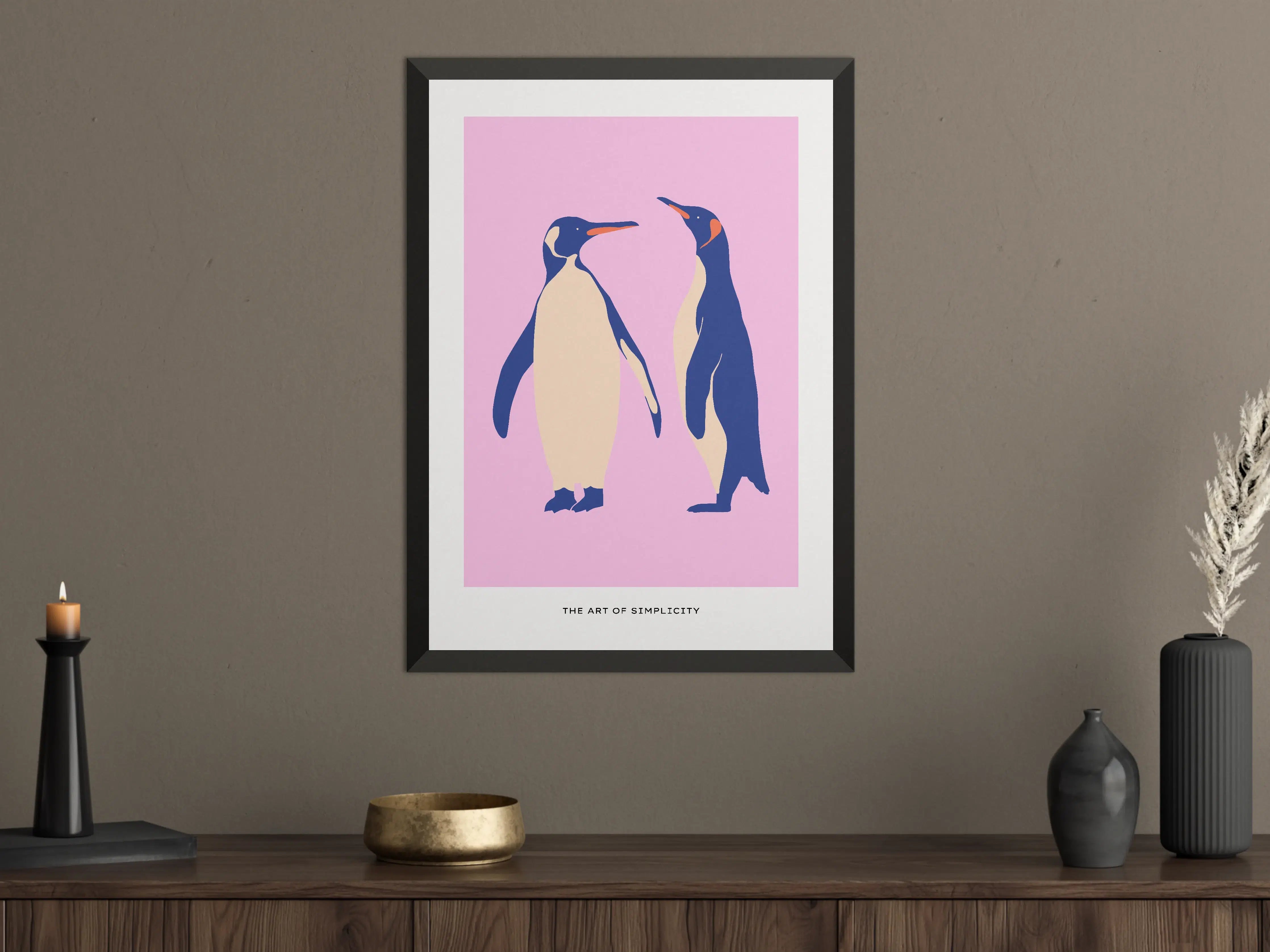 Große Wandbilder - Verspielte Pinguin-Duo auf Pinkem Hintergrund