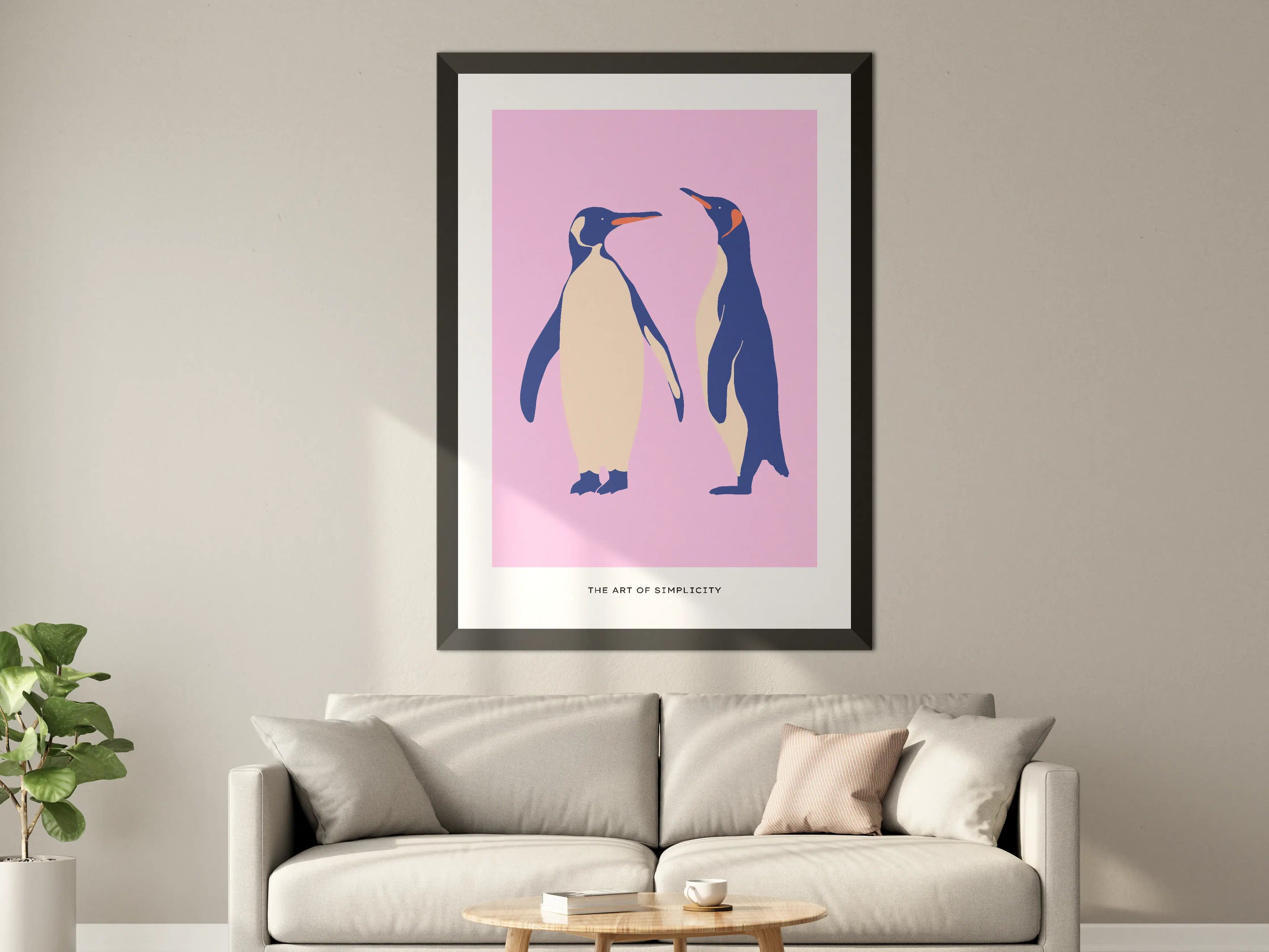 Große Wandbilder - Verspielte Pinguin-Duo auf Pinkem Hintergrund