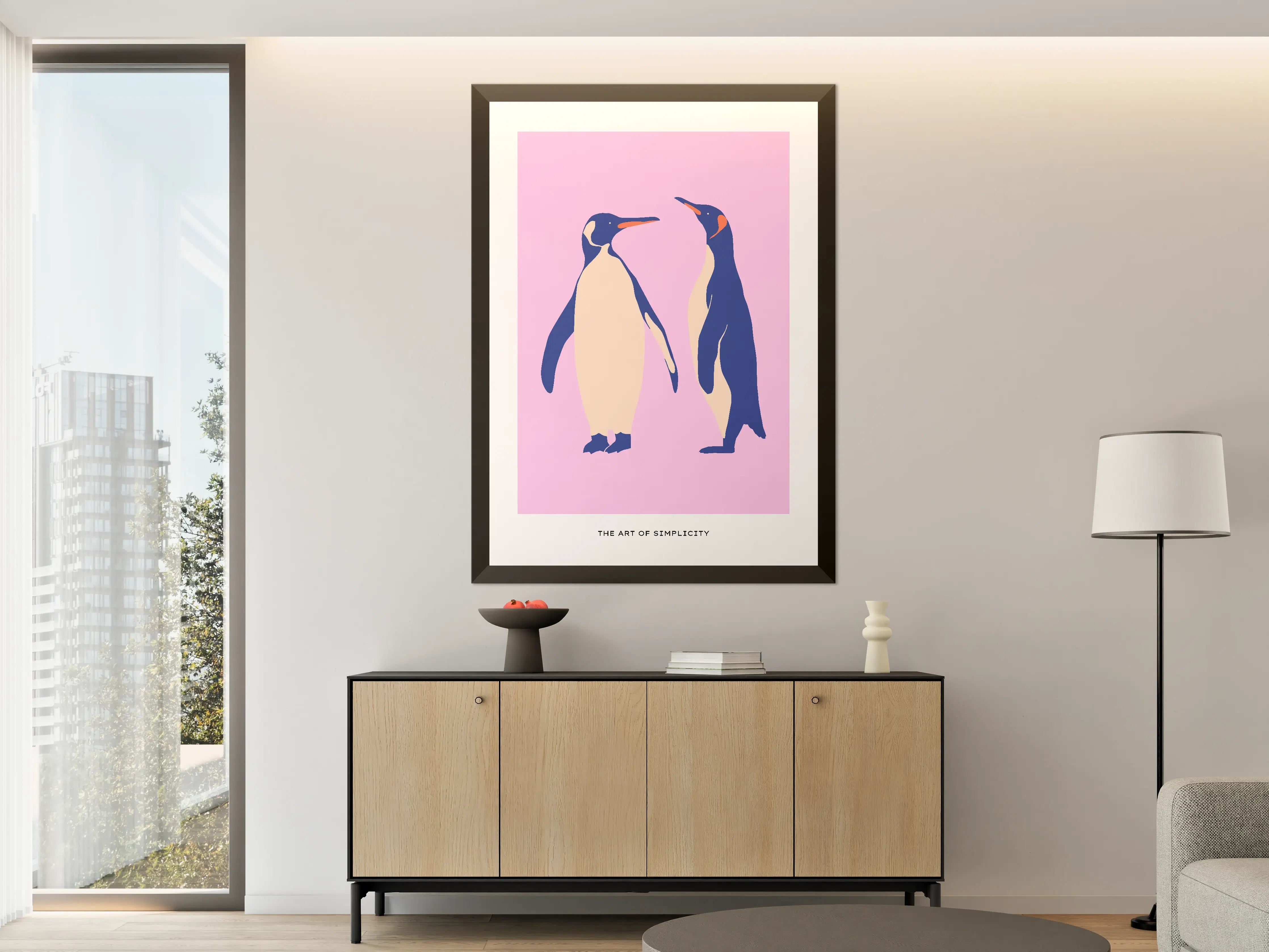 Große Wandbilder - Verspielte Pinguin-Duo auf Pinkem Hintergrund