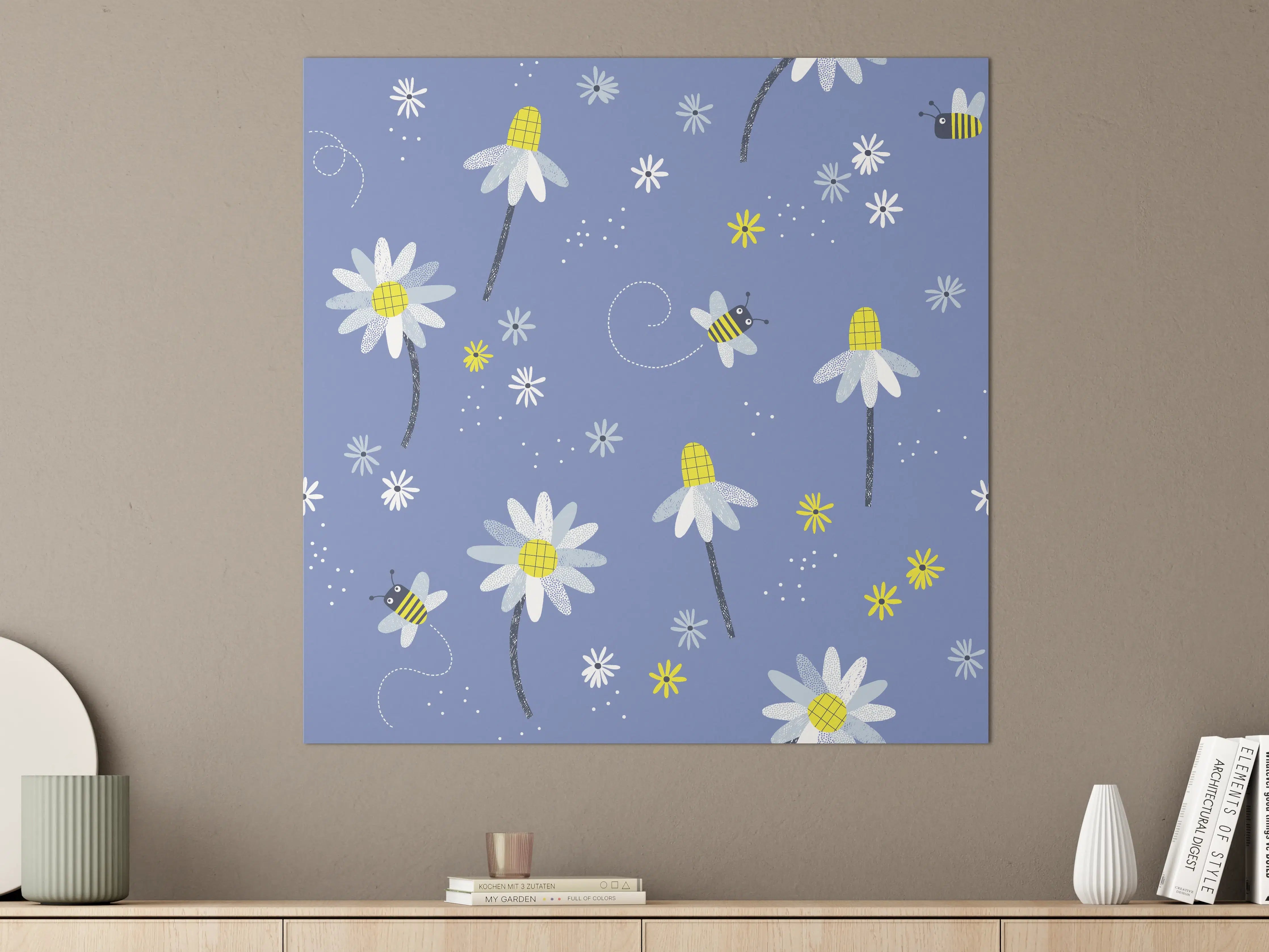 Große Wandbilder - Verspielter Blumen- und Bienen-Print