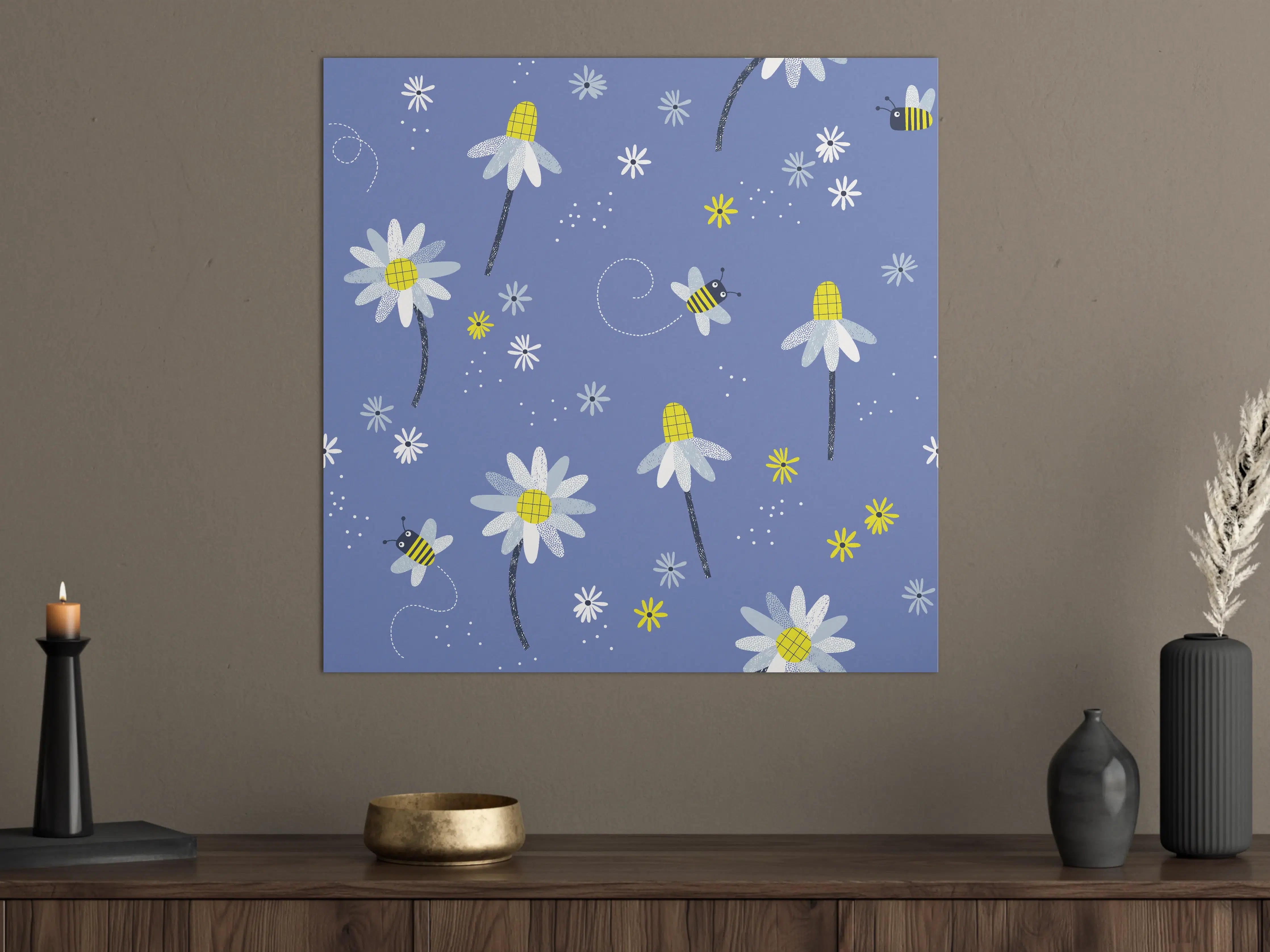 Große Wandbilder - Verspielter Blumen- und Bienen-Print