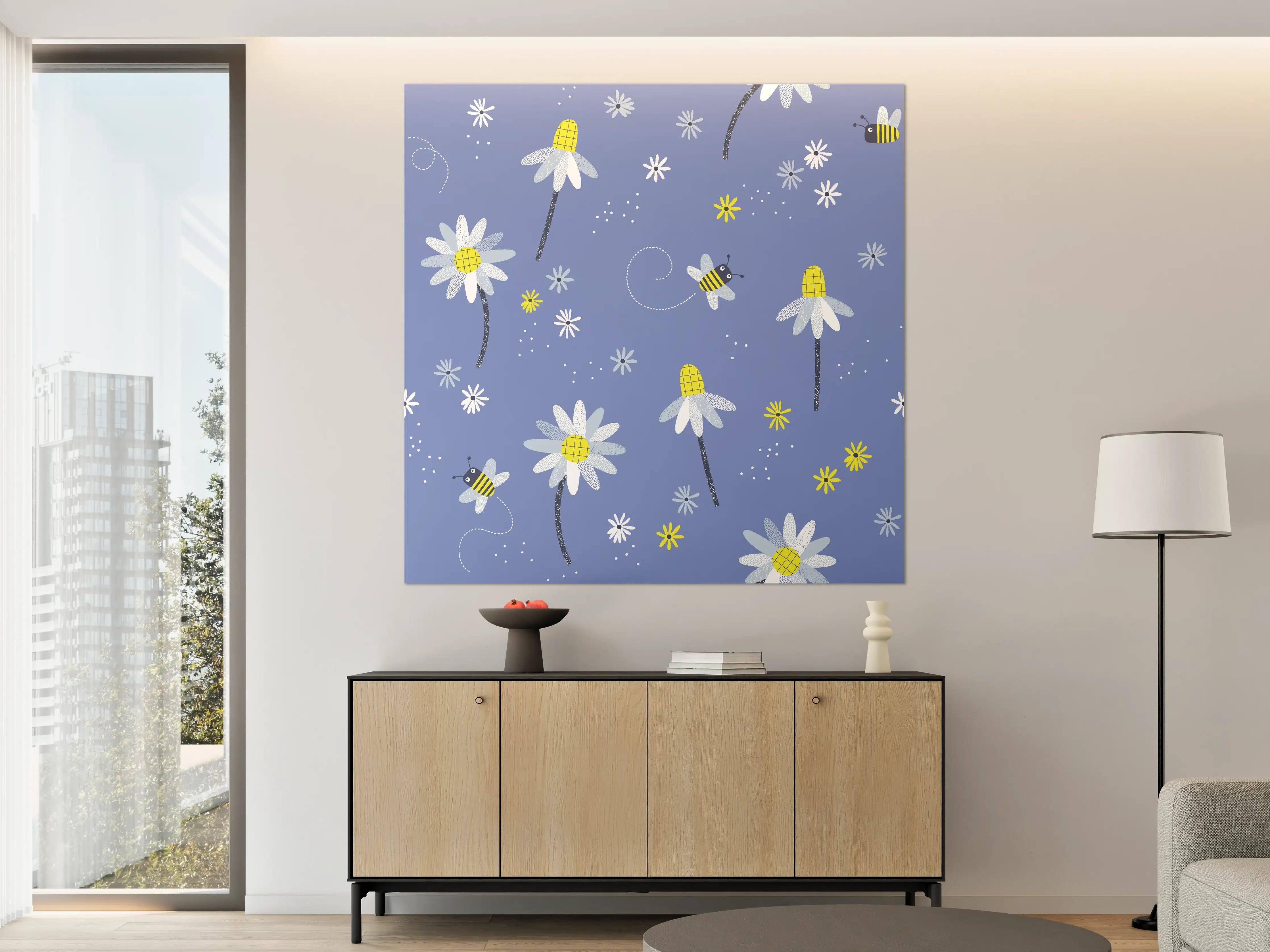 Große Wandbilder - Verspielter Blumen- und Bienen-Print
