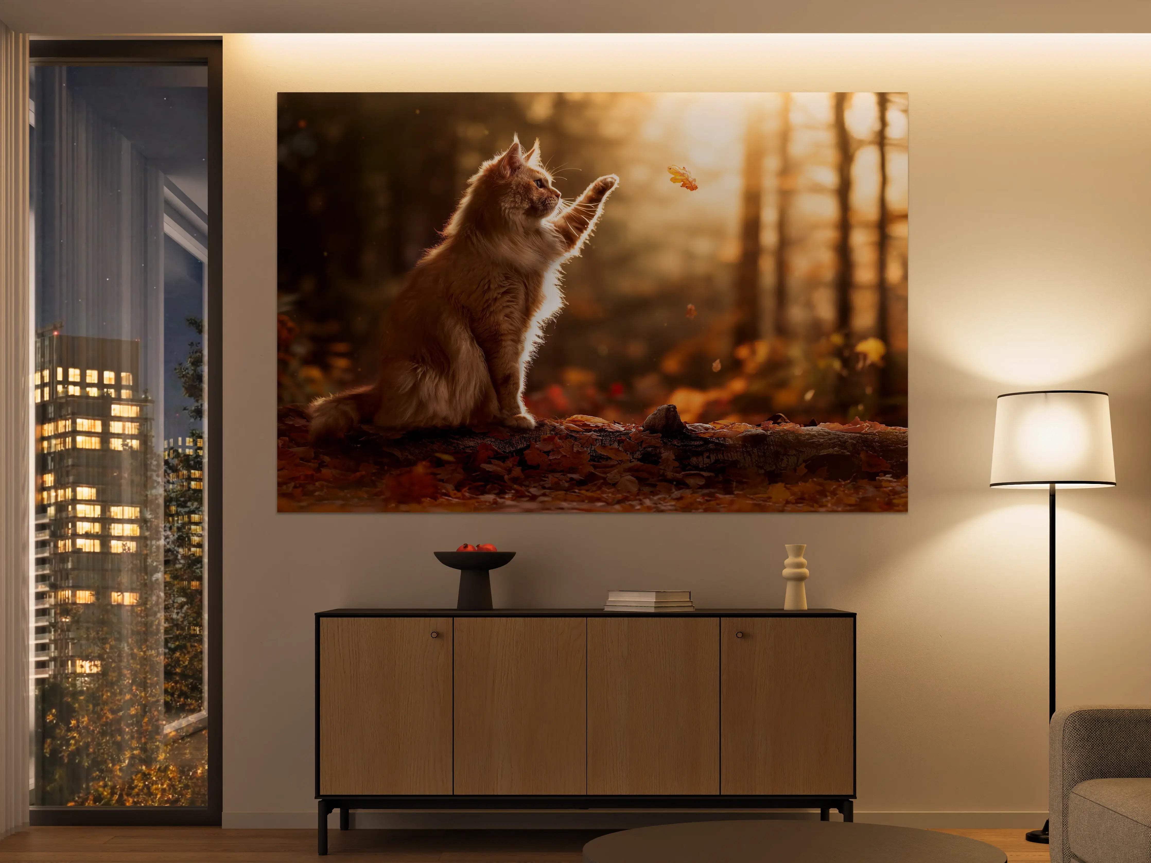 Große Wandbilder - Verspielter Kätzchen im Herbstwald